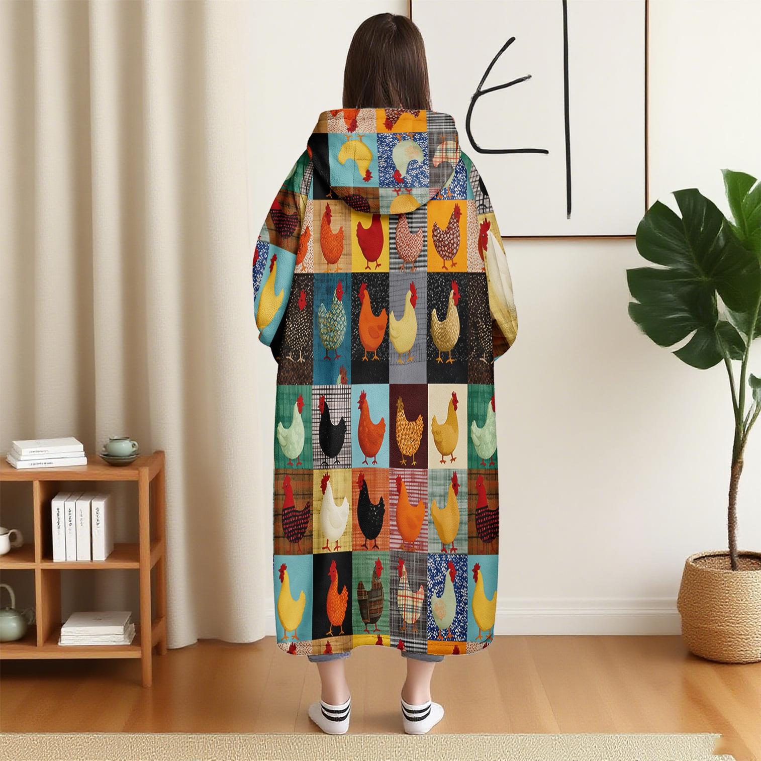 Hooded Blanket Wearable Throw, Patchwork Chicken Hoodie Blanket, Digital Print Flannel Soft Warm Blanket for Sofa Home Leisure Air Conditioning Nap Office Bed Camping Travel Gift，Christmas Gift, Valentine's Day gift #GLOBAL PICKS