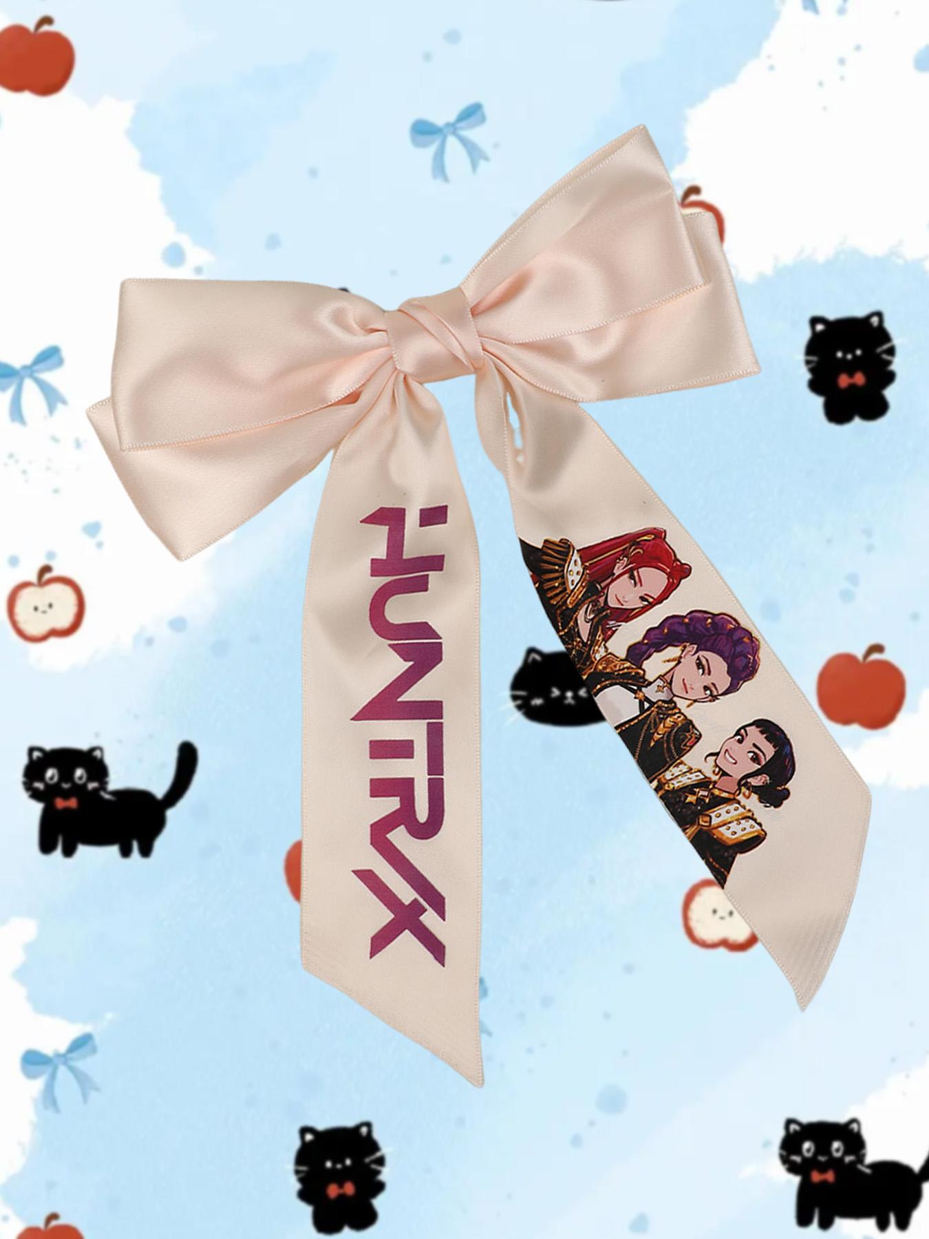 4pcs/1pcLarge Kpop Hair Bow with Girl Band Printed Ribbons | Comfortable Secure Clip | Versatile Design Hair Clip Set