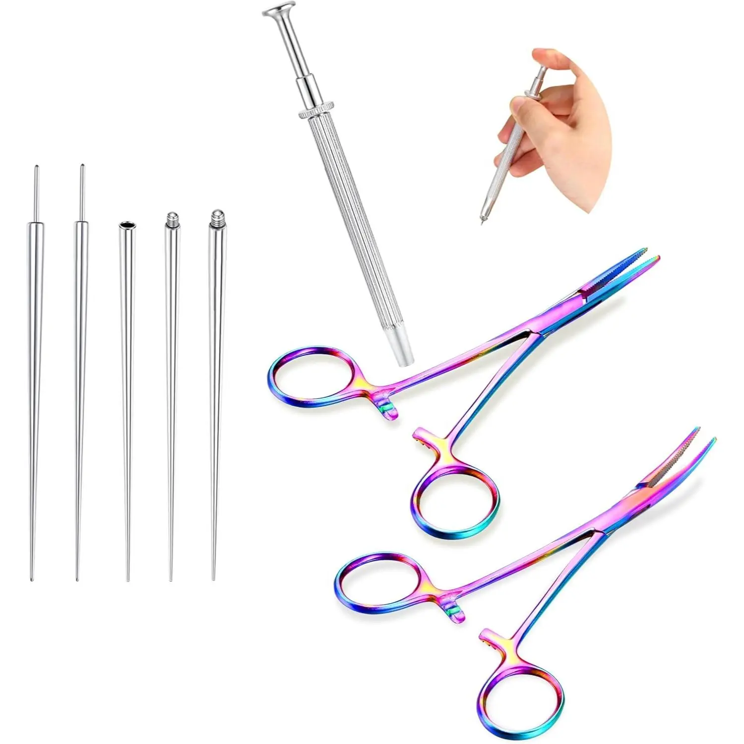 GEMQUEEN Piercing Taper Pliers Ball Grabber Tool for Changing Jewelry - Curved and Straight Forceps Stainless Steel 14G 16G 18G Flat Back Earrings Insertion Tool Body Piercing Kit for Ear Nose Lip DealsForYouDays