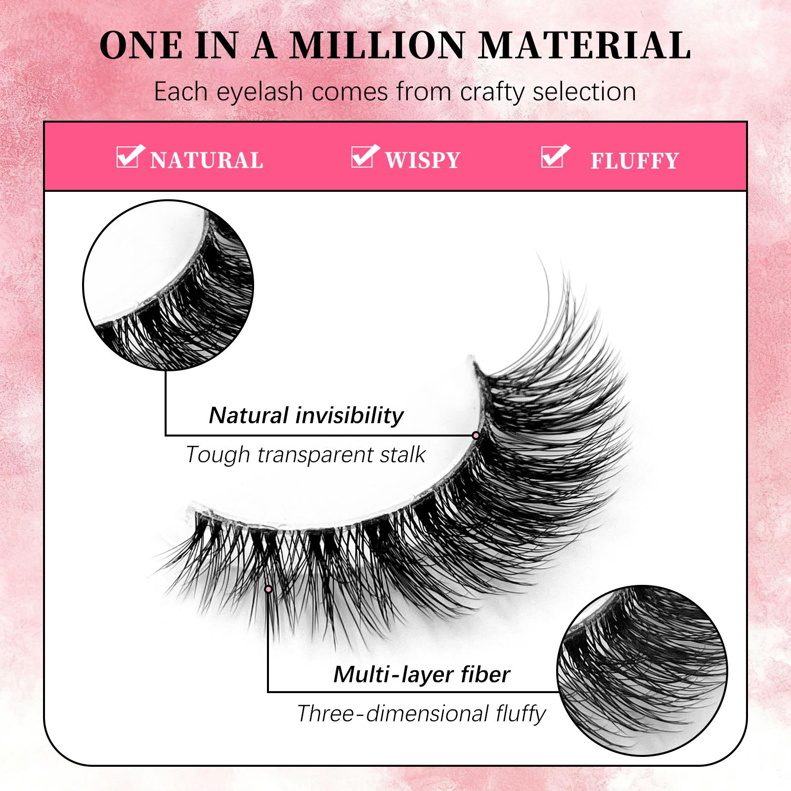 7 Pairs Lashes With Clear Band Fluffy False Lashes Pack Natural Look False Eyelashes Wispy Eyelashes Curly Makeup Eyelashes For Daily Wear