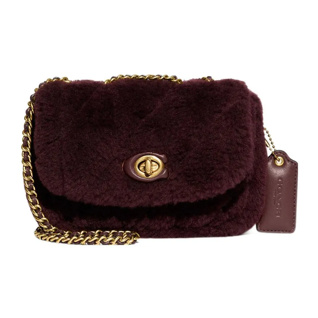 Coach Pillow 20 Suede and Smooth Leather Top-Zip Crossbody Handbag for Women, Burgundy