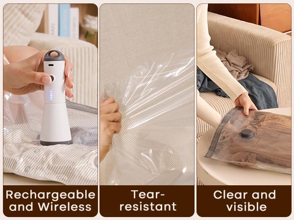 VACBIRD [2026 Upgraded] X7 Cordless Travel Vacuum Bag Set Vacuum Bags for Travel with Rechargeable air Pump, 15 Pack Carry-on Size Compression Packing Bags for Luggage and Suitcase, Space Saver for Clothes and Clothing Travel Zipper Pouches