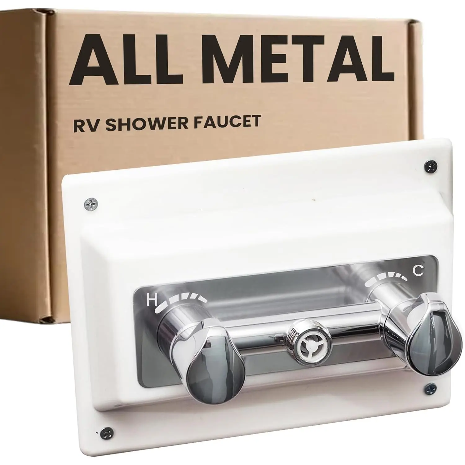 RV Shower Faucet with Shower Bezel,  Metal 4" RV Shower Valve with Plate, Thermostatic Hot & Cold Mixer Tap Forward-Facing Outlet for RV Camper Motorhome Travel  Bathroom