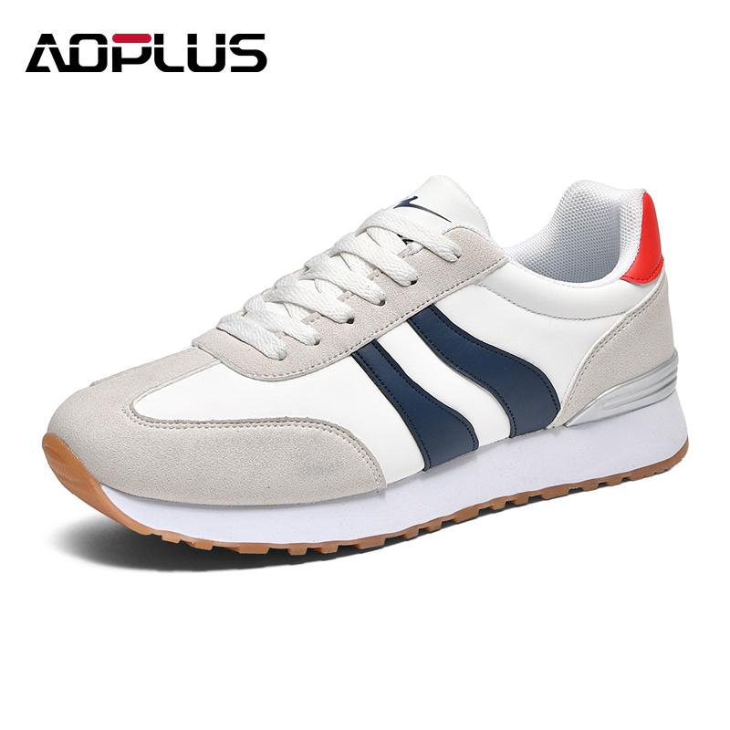 AOPLUS Men's Classic Black & White Sneakers – Stylish Sporty Shoes for Everyday Comfort