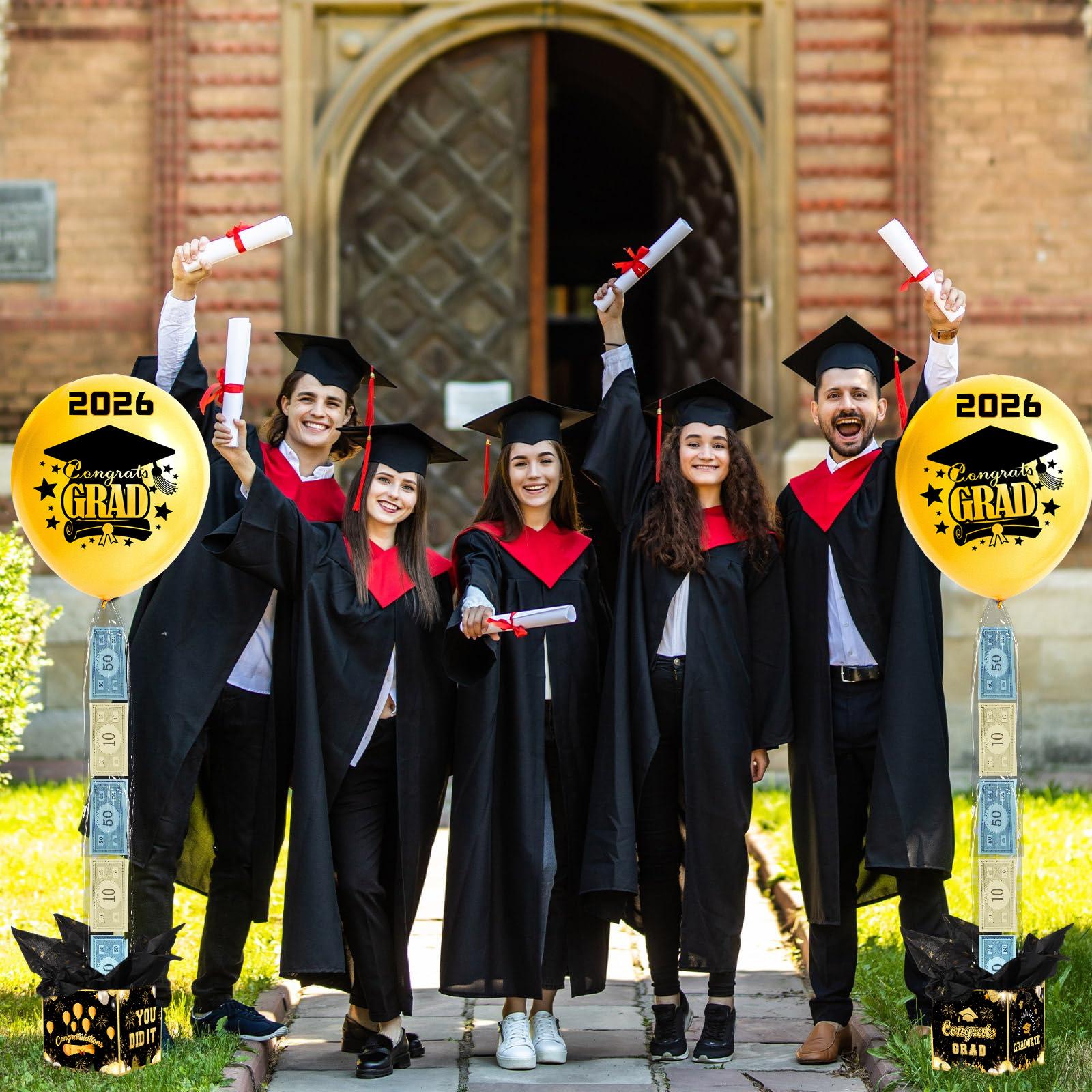 2026 Graduation Surprise Balloon Gift Box, Black And Gold Graduation Balloon Money-Extracting Gift Box, Used For Graduation Party Decorations, Party Games, Raffle Giveaways, And Personal Gift Boxes