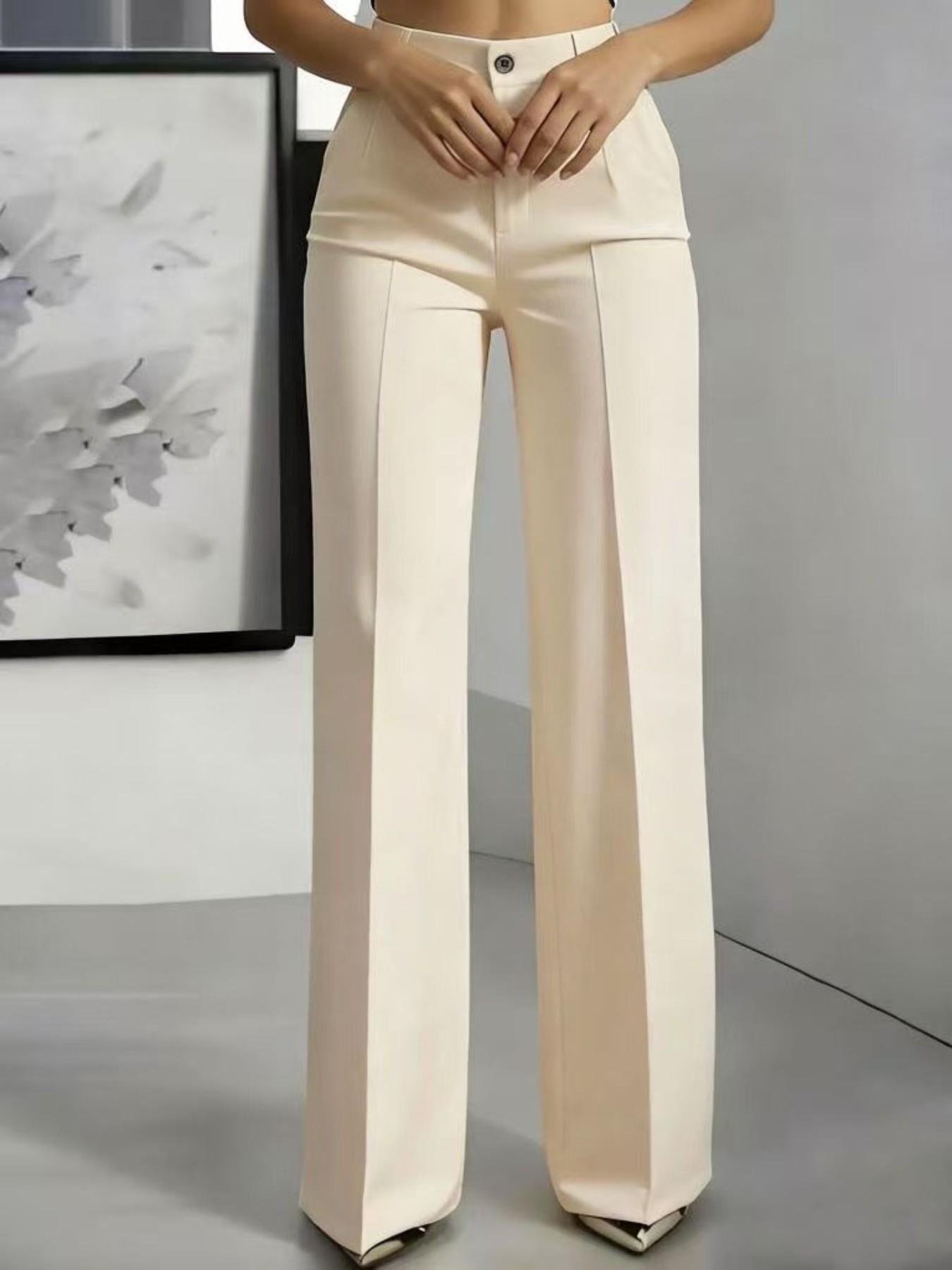 2pcs Women's High Waist Straight Leg Suit Pants, New Arrival, Simple Design, Flowy Fabric, Elegant Office Wear, Comfortable Daily Style