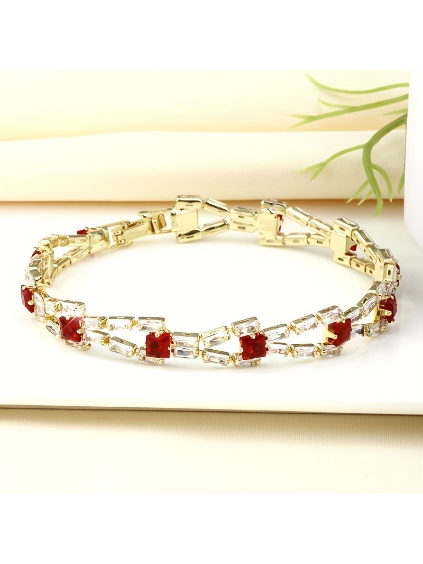 Luxury 2-Row Square Geometric Tennis Bracelet with 3A CZ for Women