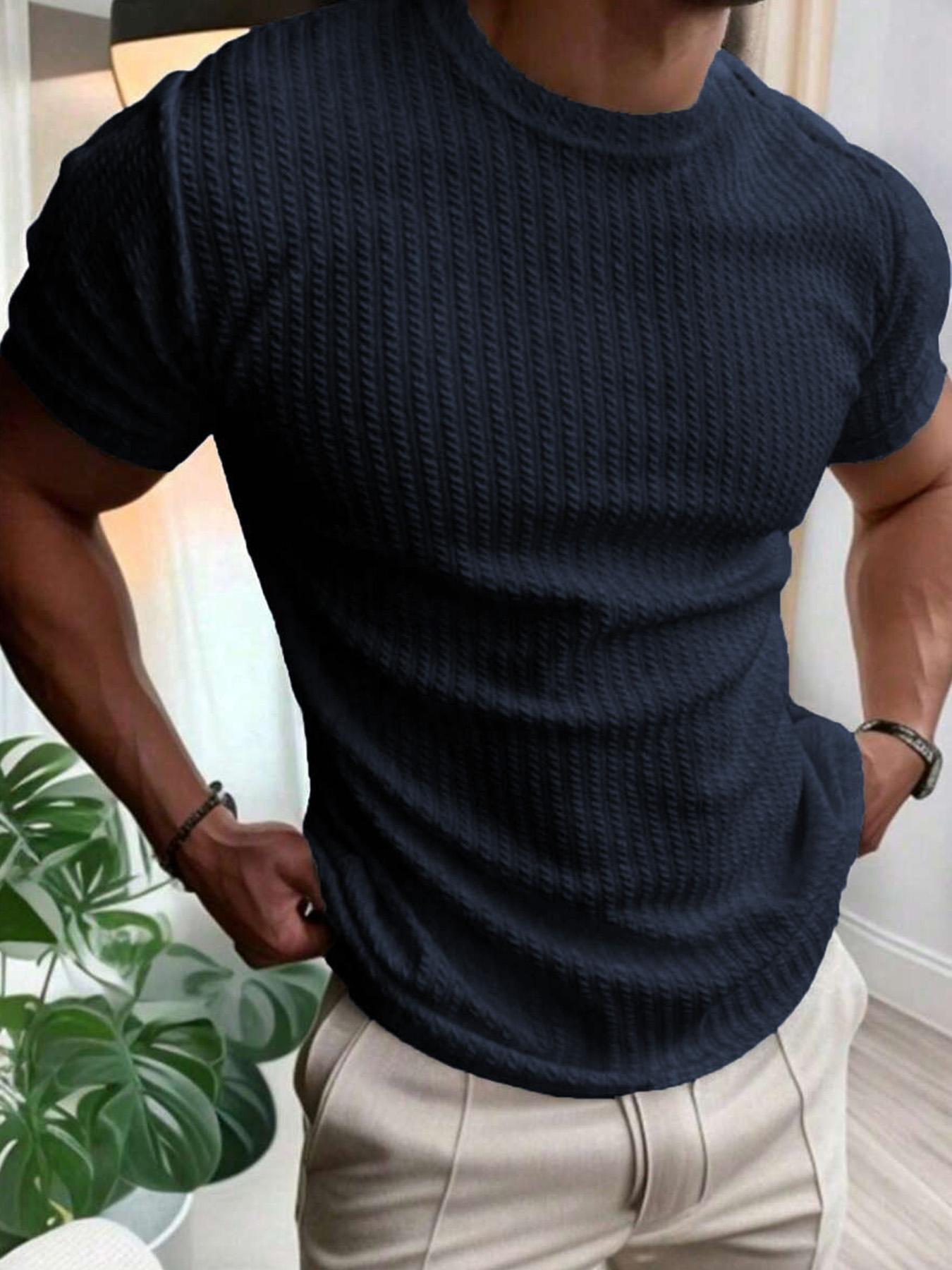 Men's Regular Fit Solid Color Short Sleeve Crew Neck Knit Shirt, Casual Comfy Knitting Top for Daily Wear, Men's Knitwear for All Seasons, Knitted Tops, Knife