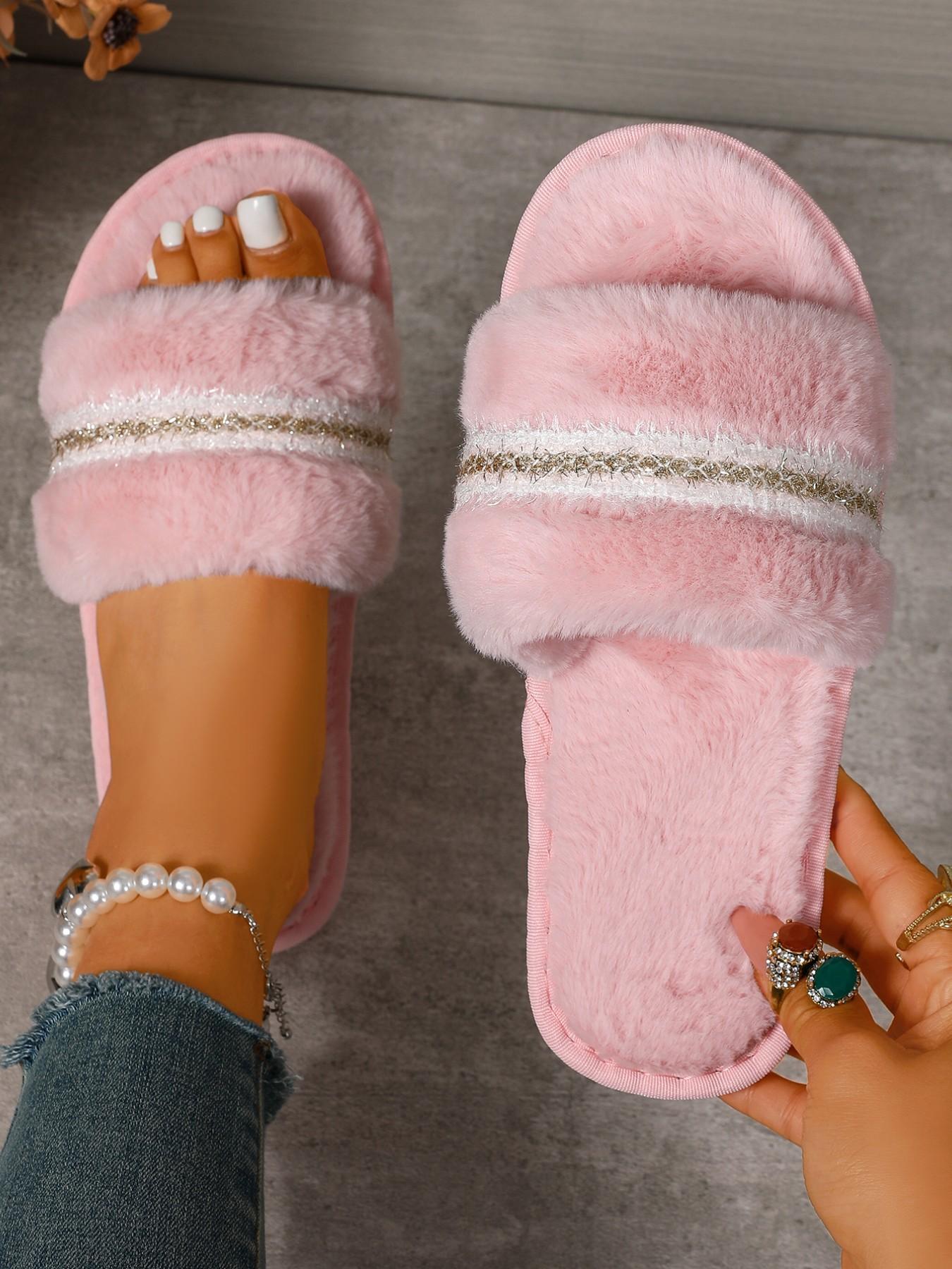 Fashion Home Plush Slippers for Women, Fall Winter Warm Short Fur Indoor Cute Soft Comfortable Slip-On Lazy Slippers