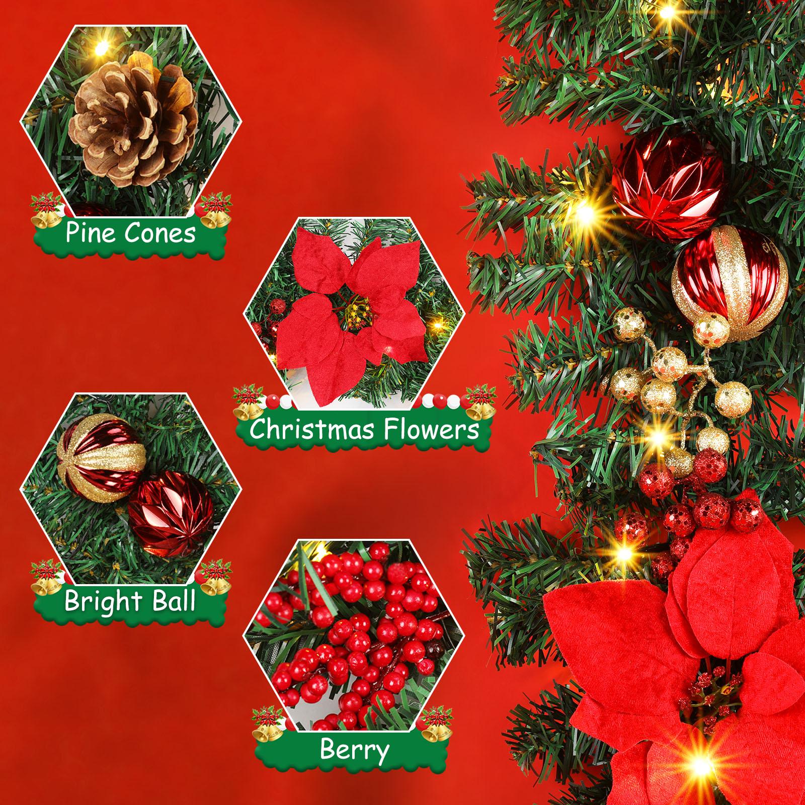 Christmas Wreath Light 16 Inch Christmas Front Door Wreath with Festive Holidays Decor for Indoor & Outdoor Fireplace Window Decor Ornaments Decoration Artificial Christmas Wreath for Front Door, Window, Fireplaces