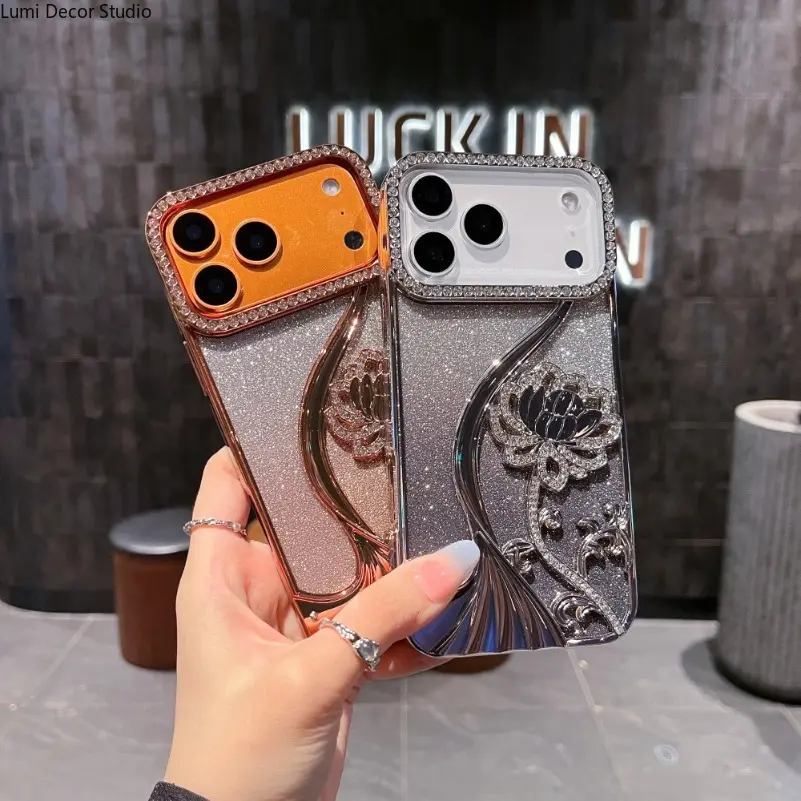 TPU Vine Rhinestone Phone Case - Synthetic, Electroplated Gradient Glow Glitter Protective Cover, Fits iOS iPhone 14-17 Pro Max Series, for Daily Carry