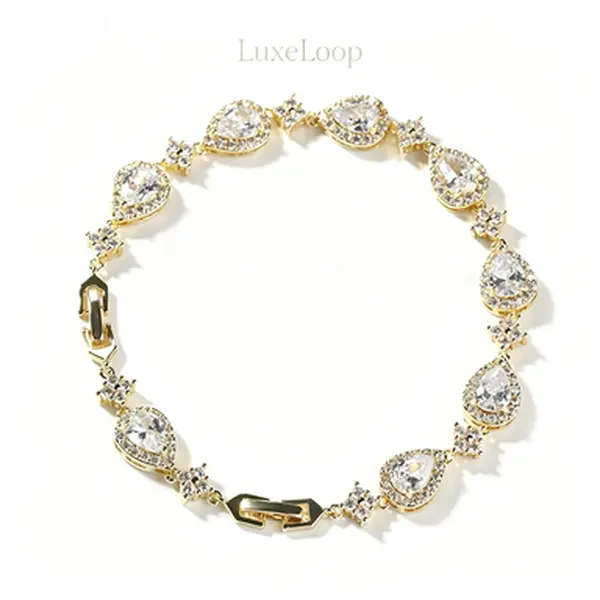 LuxeLoop Teardrop Sparkling Tennis Bracelet for Women, Elegant Waterdrop Rhinestone Link Bracelets, Trendy Dainty Shiny Stackable Wrist Accessories, Glam Evening Party Statement Jewelry, Versatile Daily Fashion Ornament, Ideal Anniversary Birthday Holiday