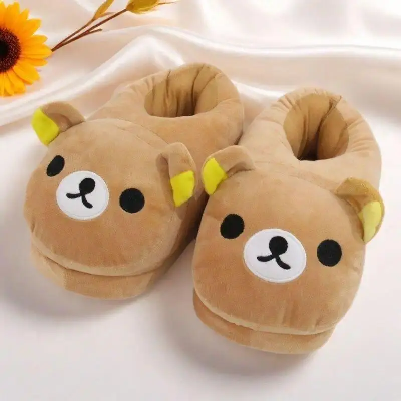 Rilakkuma Cartoon Anime Winter Couple Set Cotton Shoes Indoor Cute Thicken Keep Warm Non-Slip House Shoes All-Inclusive Slippers