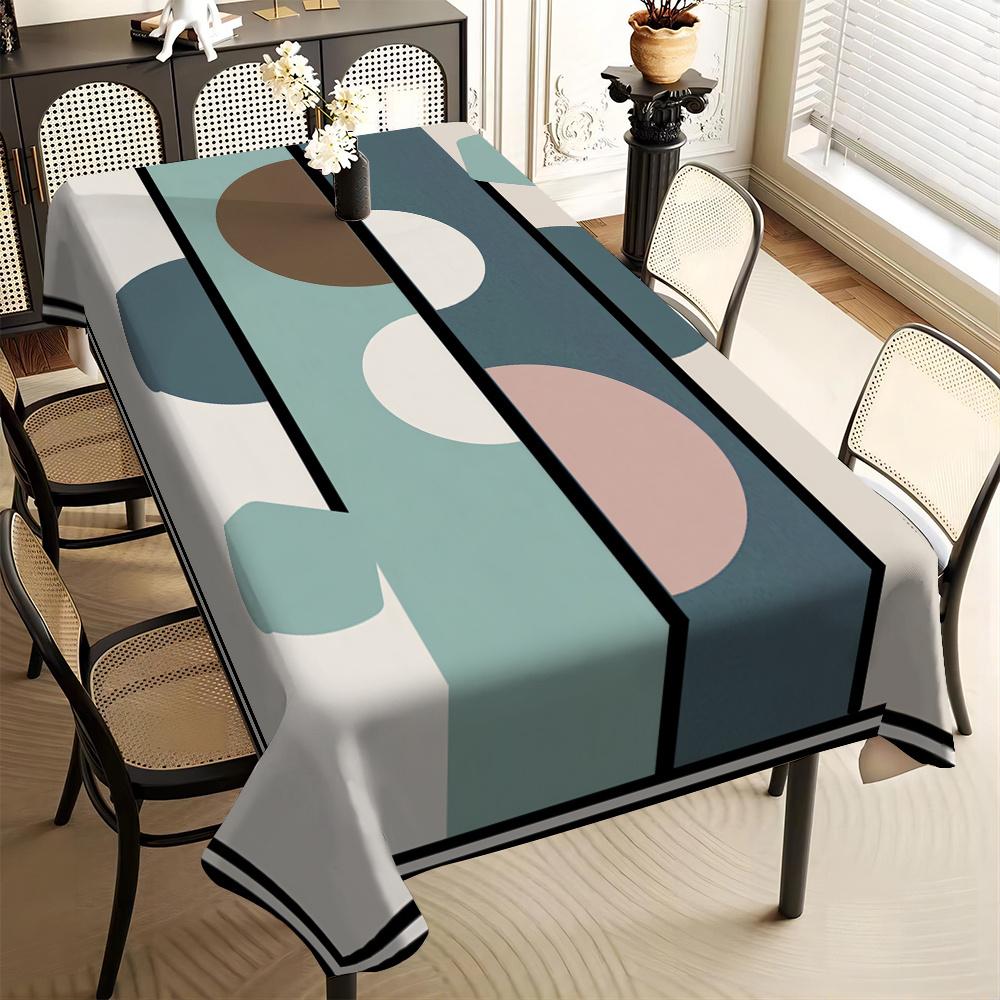 1 piece of semi-circular geometric pattern tablecloth - easy to clean polyester rectangular dining table cover, modern soft color tone, machine washable durable fabric, suitable for kitchen, dining room, party and home decoration, simple design