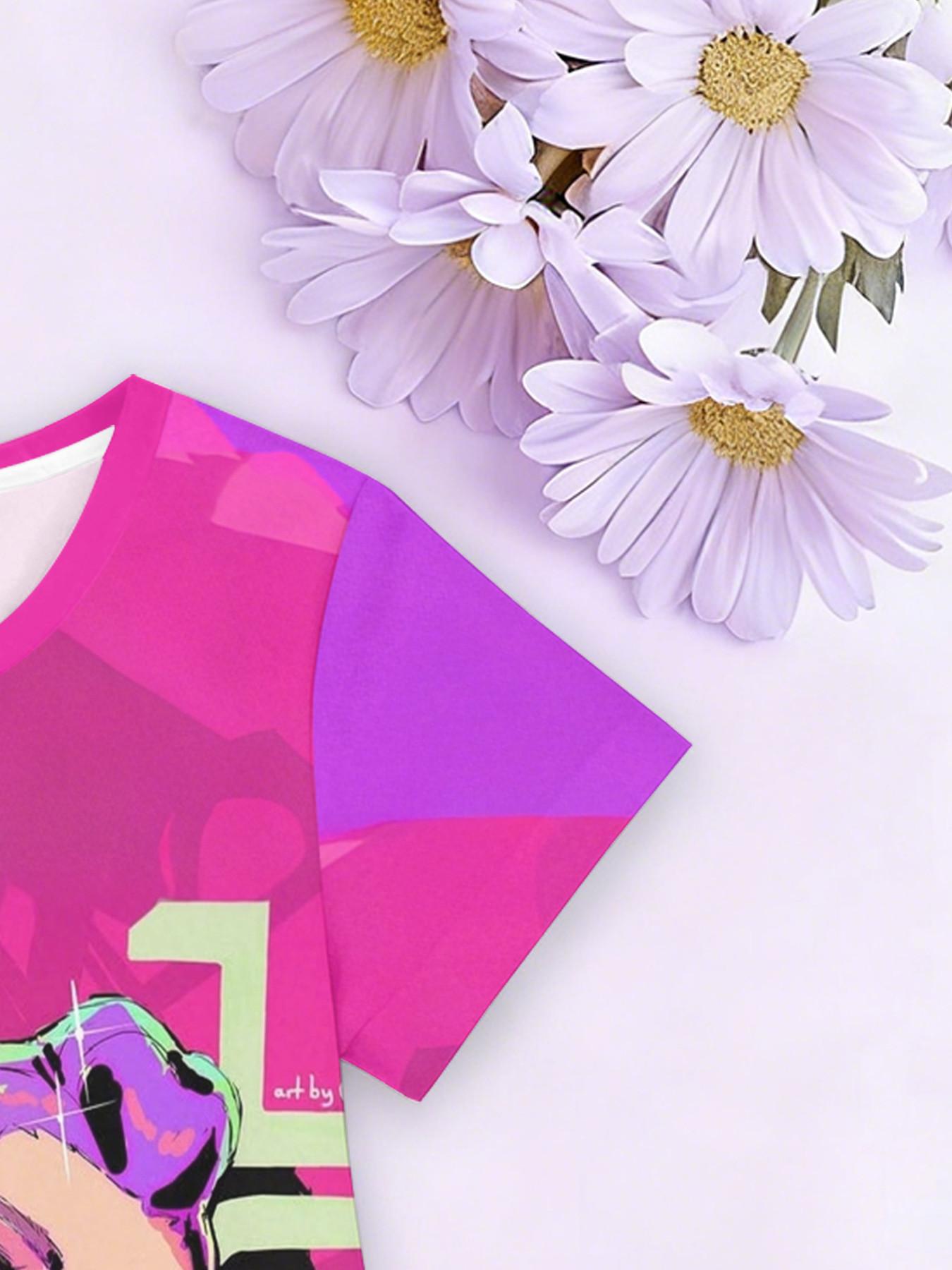 Girls' 3D Short Sleeve Dress, Cyber Graffiti Kpop Full Print Summer Dress, Perfect for Parties, Festivals, Gifts, Birthday Presents