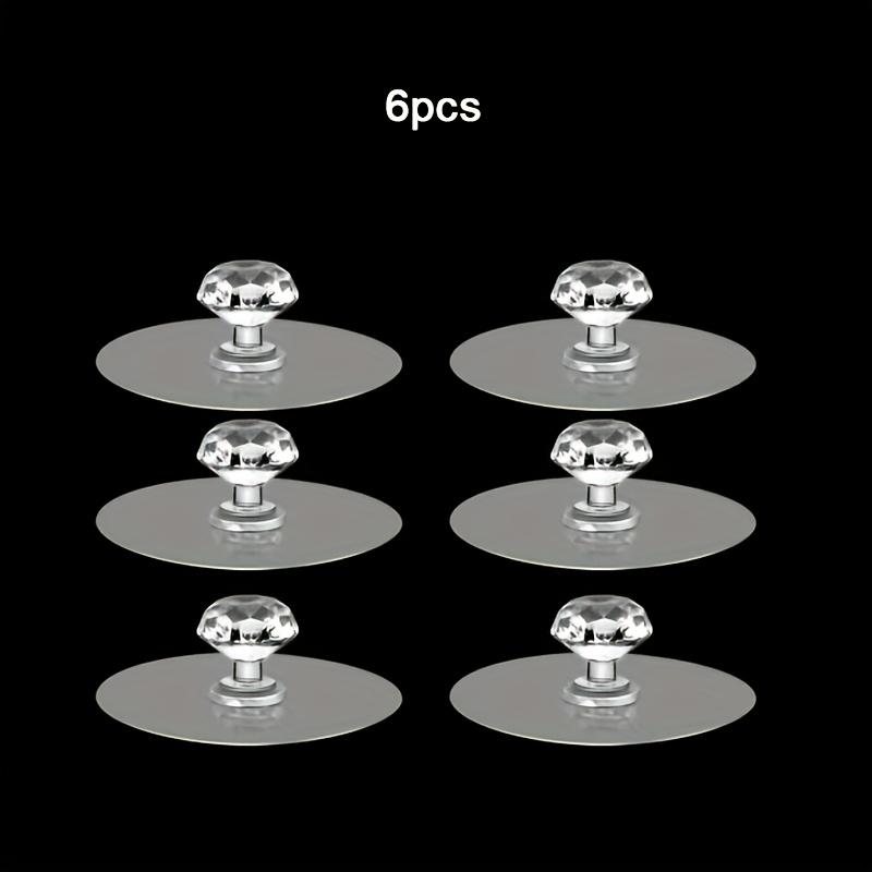 6pcs transparent glass self-adhesive crystal handles, decorative furniture hardware with hooks, for home and kitchen cabinets