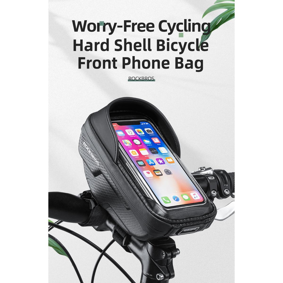ROCKBROS Bike Phone Mount Bag Bike Front Frame Handlebar Bag Waterproof Bike Phone Holder Case Bicycle Accessories Pouch Sensitive Touch Screen Compatible with iPhone 11 XS Max XR 8 Plus Below 6.5"