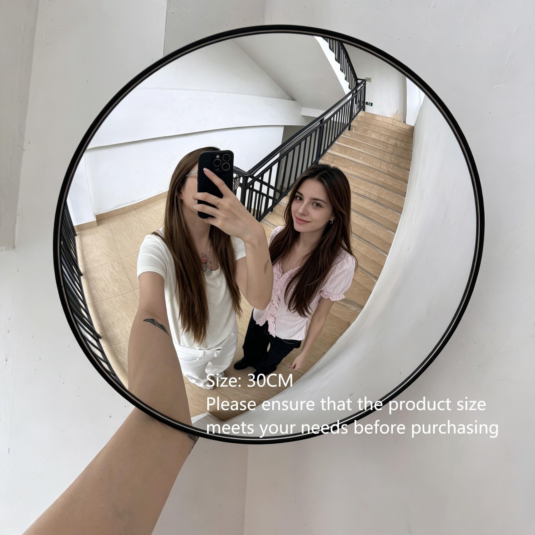 Black Art Decor Round Convex Mirror, Wide-Angle Wall-Mounted Home Decor for Living Room, Trendy Industrial Aesthetic Fisheye Decorative Mirror
