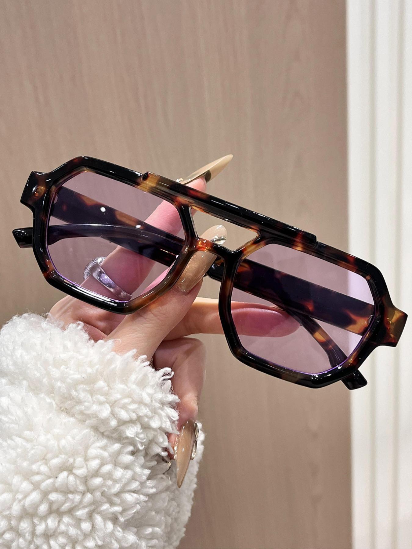 Unisex Vintage Trendy Tortoise Pattern Aviator Sunglasses, Retro Outdoor Sports Sunglasses, Fashionable Sunglasses for Men & Women for Everyday Use, Tortoiseshell Sunglasses