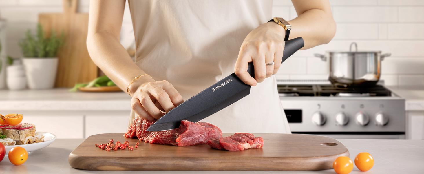 Astercook 22-Piece Knife Set with Block, German Steel, Chef & Steak Knives, Scissors, Sharpener & Peeler – Dishwasher Safe. Kitchen Kitchenware Kitchen Blade Stainless Traditional Wooden