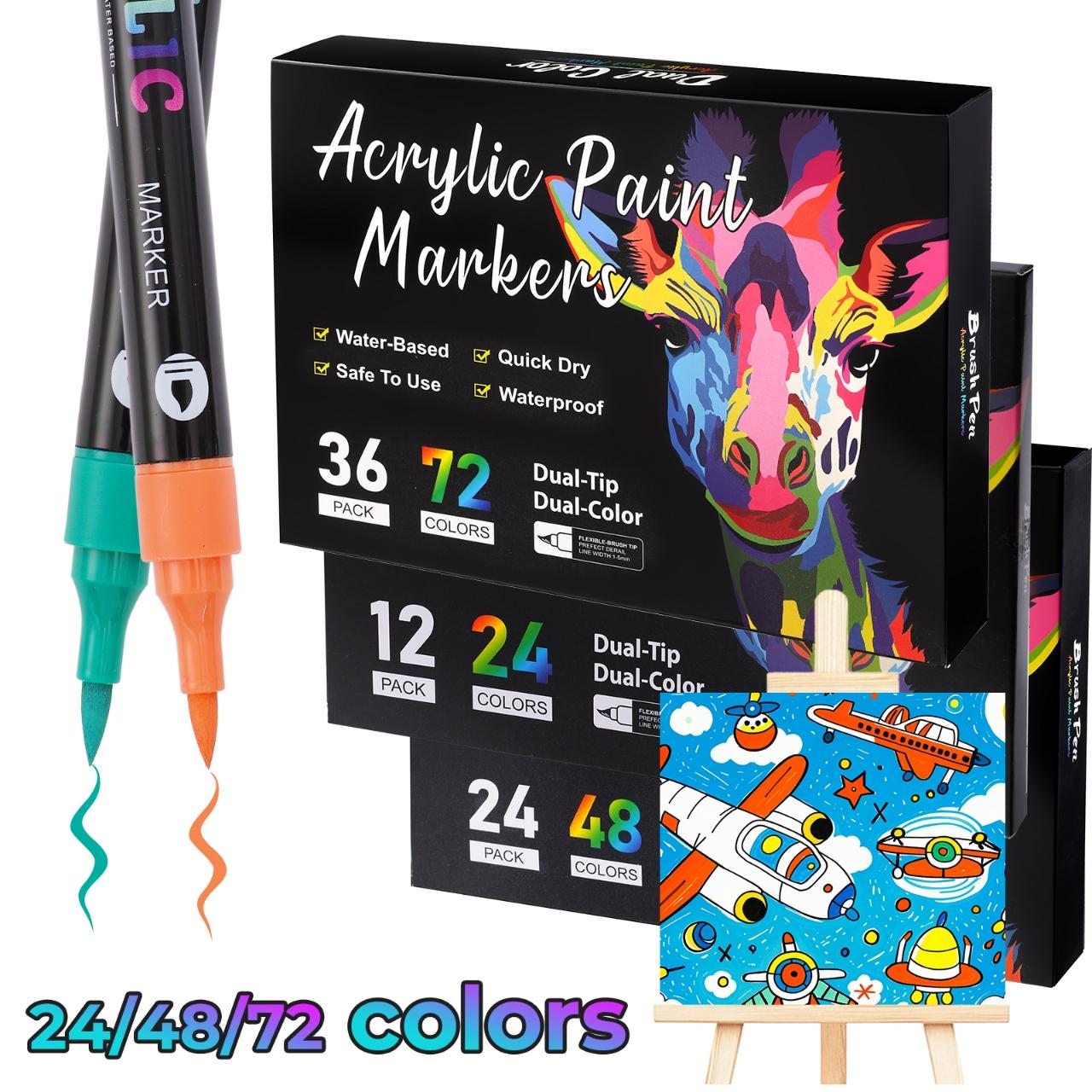 24/48/72 Color Dual-Tip Acrylic Marker Pen, Waterproof & Quick-Dry for Wood, Canvas, Stone, Glass & Rock Painting, DIY Crafts Ideal Christmas Gift