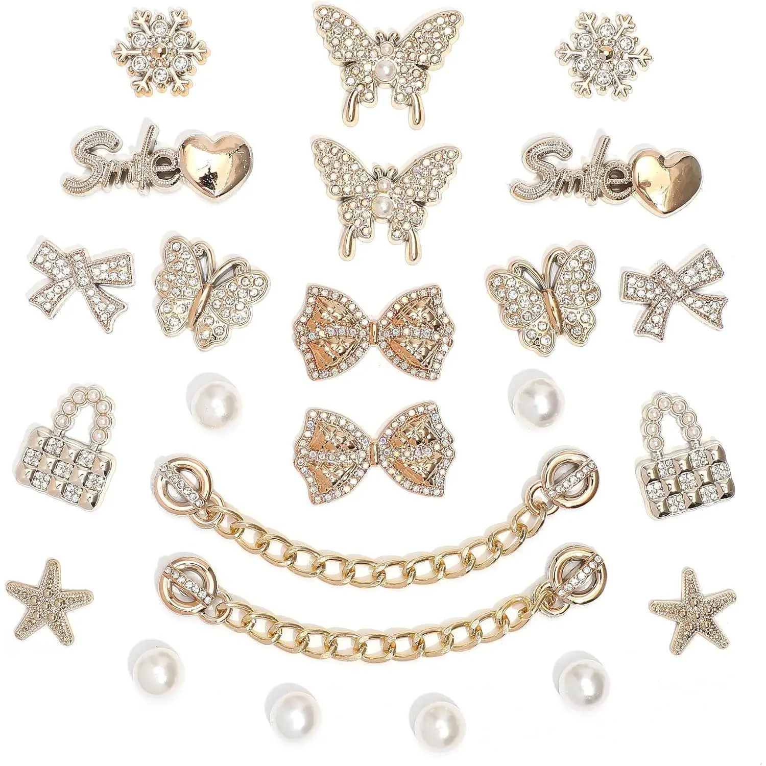 Bling Shoe Decoration Kit for Women, Sparkling Chains, Pearl & Rhinestone Charms, Flower & Letter Accents for DIY Party Favors, Decor