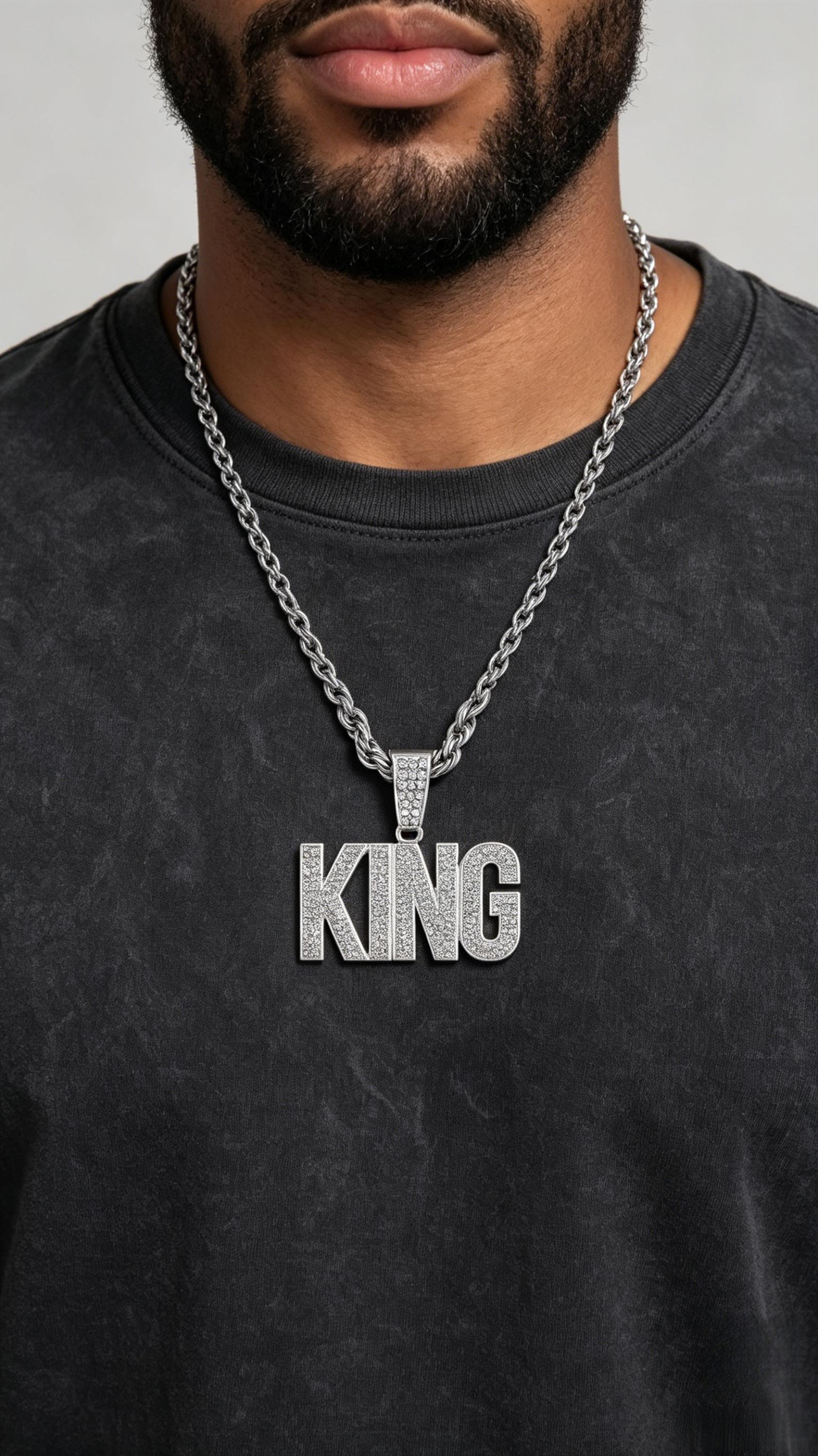 KING Pendant Necklace with Cuban Chain, Ideal for Hip Hop Lovers