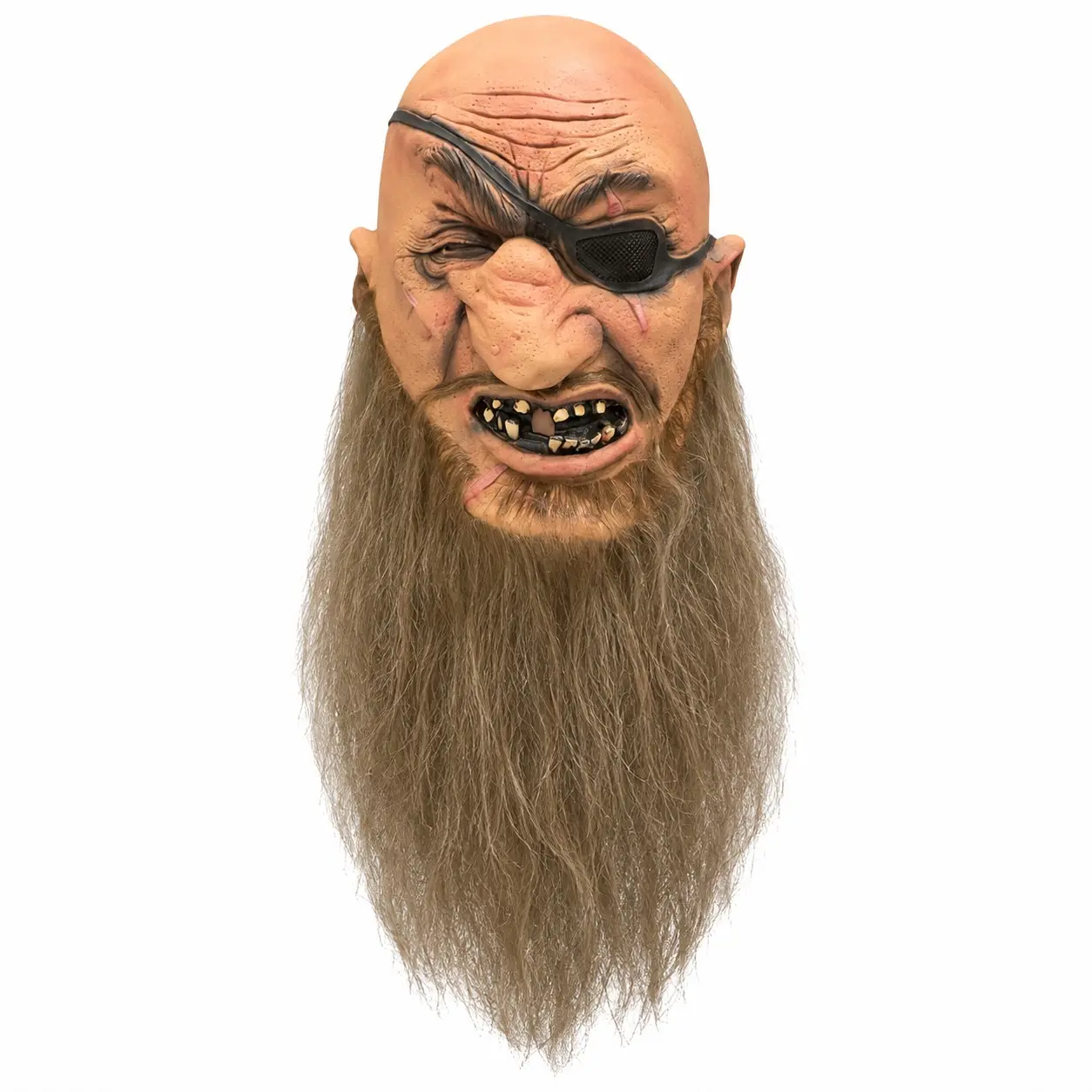 Realistic Single-Eye Pirate Mask Halloween Costume Accessory, Detailed Bearded Design, Full Head Latex Mask for Cosplay Parties