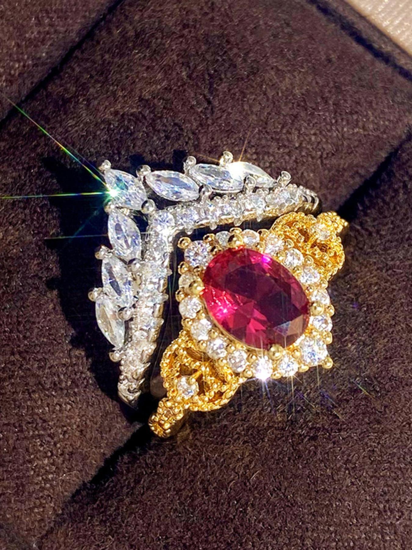 Luxurious Princess Crown Ring, Elegant Zircon-Embedded Courtly Design, High-End European Fashion Jewelry, Sophisticated Couple Rings