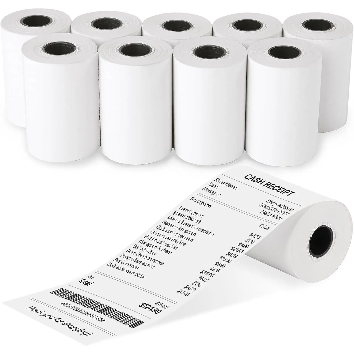 (10 Rolls) 2 1/4 x 50 Thermal Receipt Paper Rolls, POS Cash Register Paper Rolls, BPA Free 2.25x50ft Long Per Thermal Paper Receipt