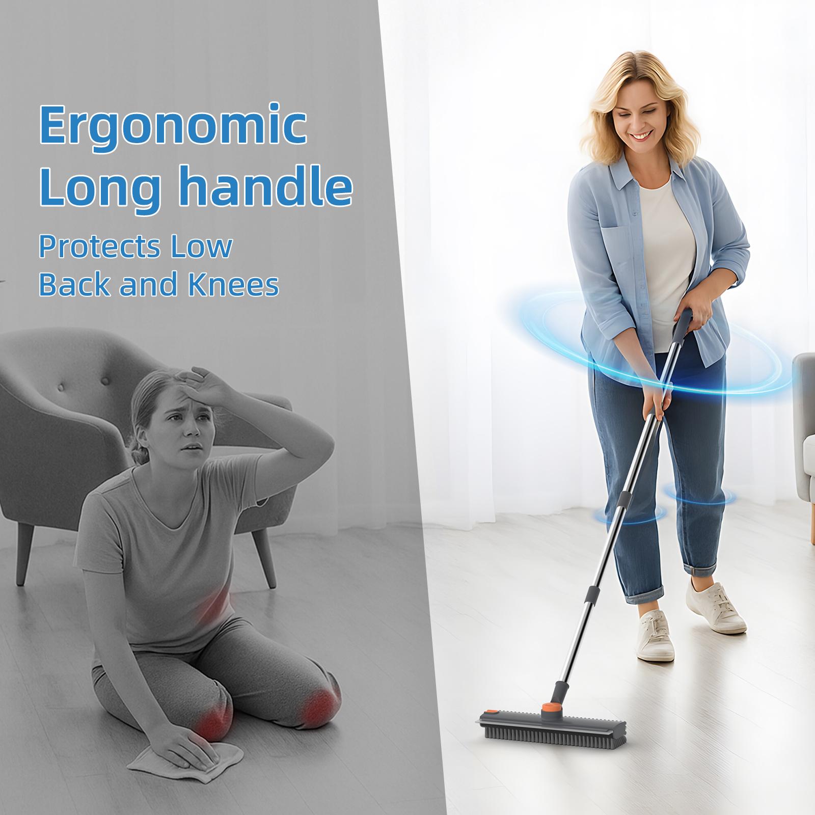 Glumzrk Floor Scrub Brush with Long Handle, cleaning brush,3 in 1 Scrape and Heavy-Duty Stiff Bristle Scrubber Brush for Cleaning Shower Bathroom, Patio, Garage, Kitchen, Wall and Deck