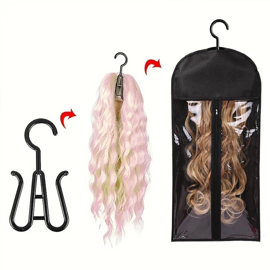 5Pcs/2Pcs Wig Storage Bag With Hook Wig Storage Hanger Zipper Transparent Dustproof Design Wig Storage Bag, Hair Extension Holder Wig Bag Wig Storage For Multiple Wigs Holder Hair Extension Hanger Wig Tool Wigs Accessories, Household Dust Cover