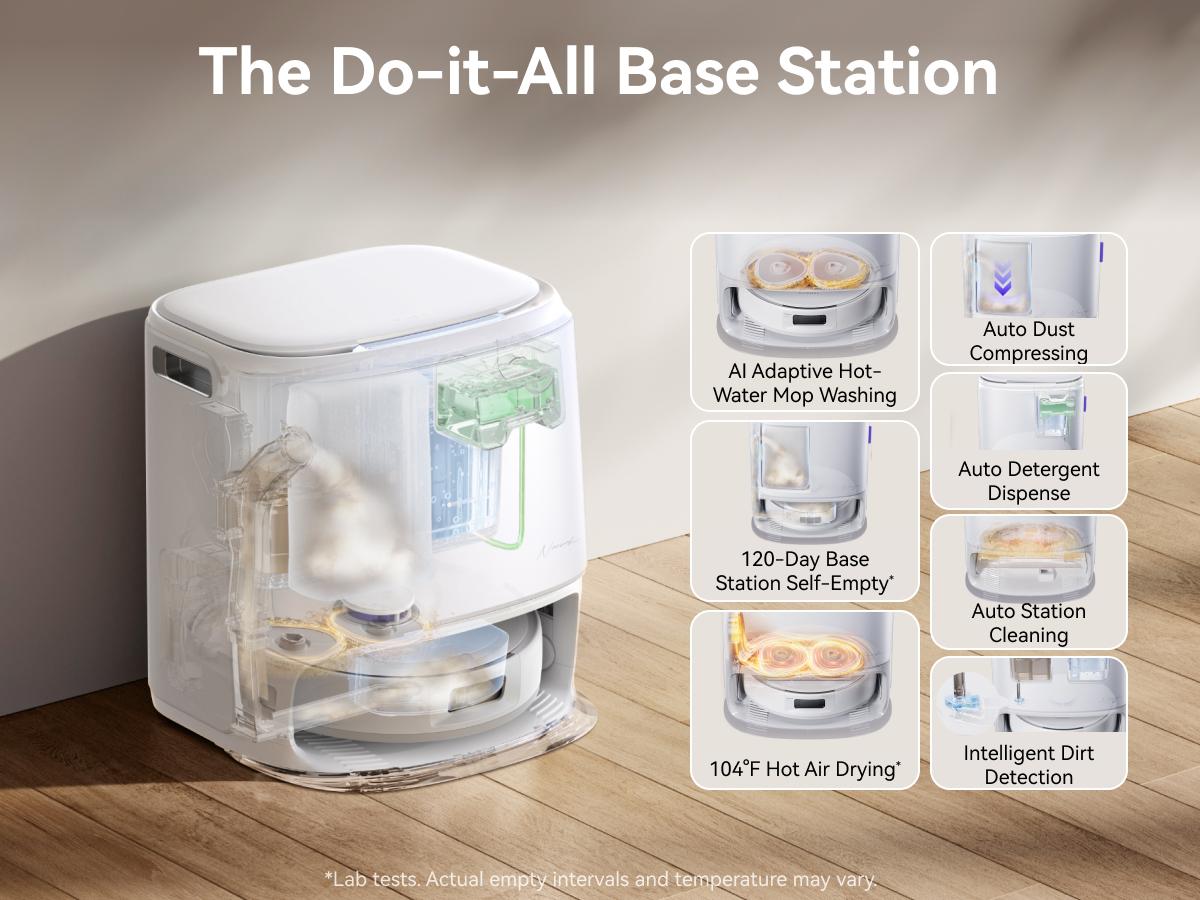 NARWAL Freo Z10 Robot Vacuum and Mop Combo, Tangle Free Robot Mop, 15,000Pa Suction, Adapts to Hard-to-Reach Areas, Self-Emptying, Mop Washing & Drying, Obstacle Avoidance, for Pet Hair & Hard Floor