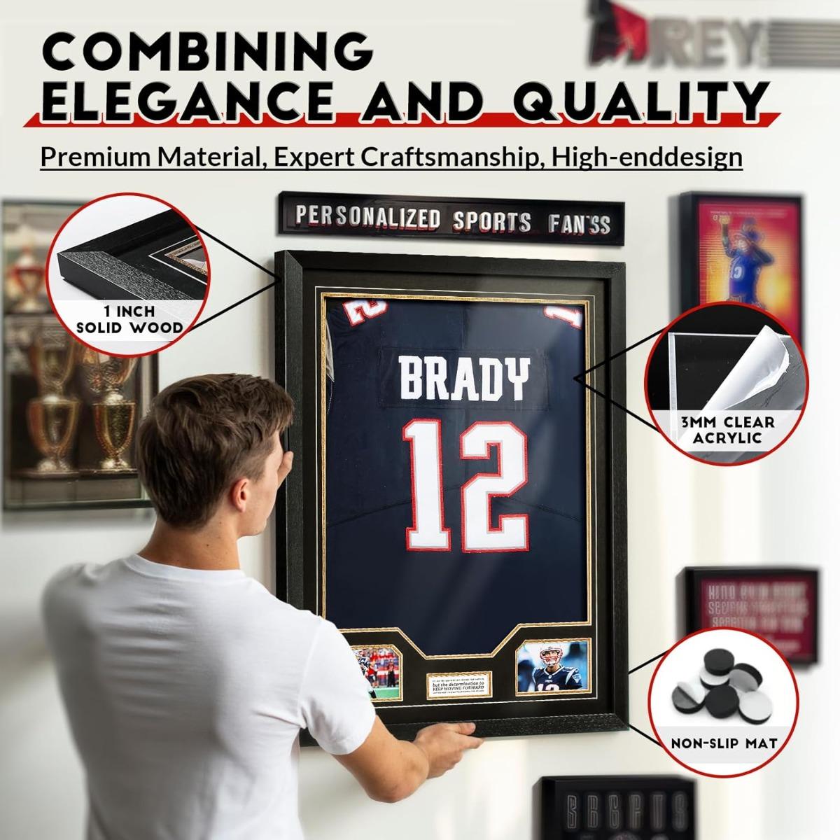 Large Clear Acrylic Jersey Frame Display Case, Durable Frame, Protects Basketball Baseball Football Shirts, Ideal Gift for Sports Fans, Wall Mount Showcase
