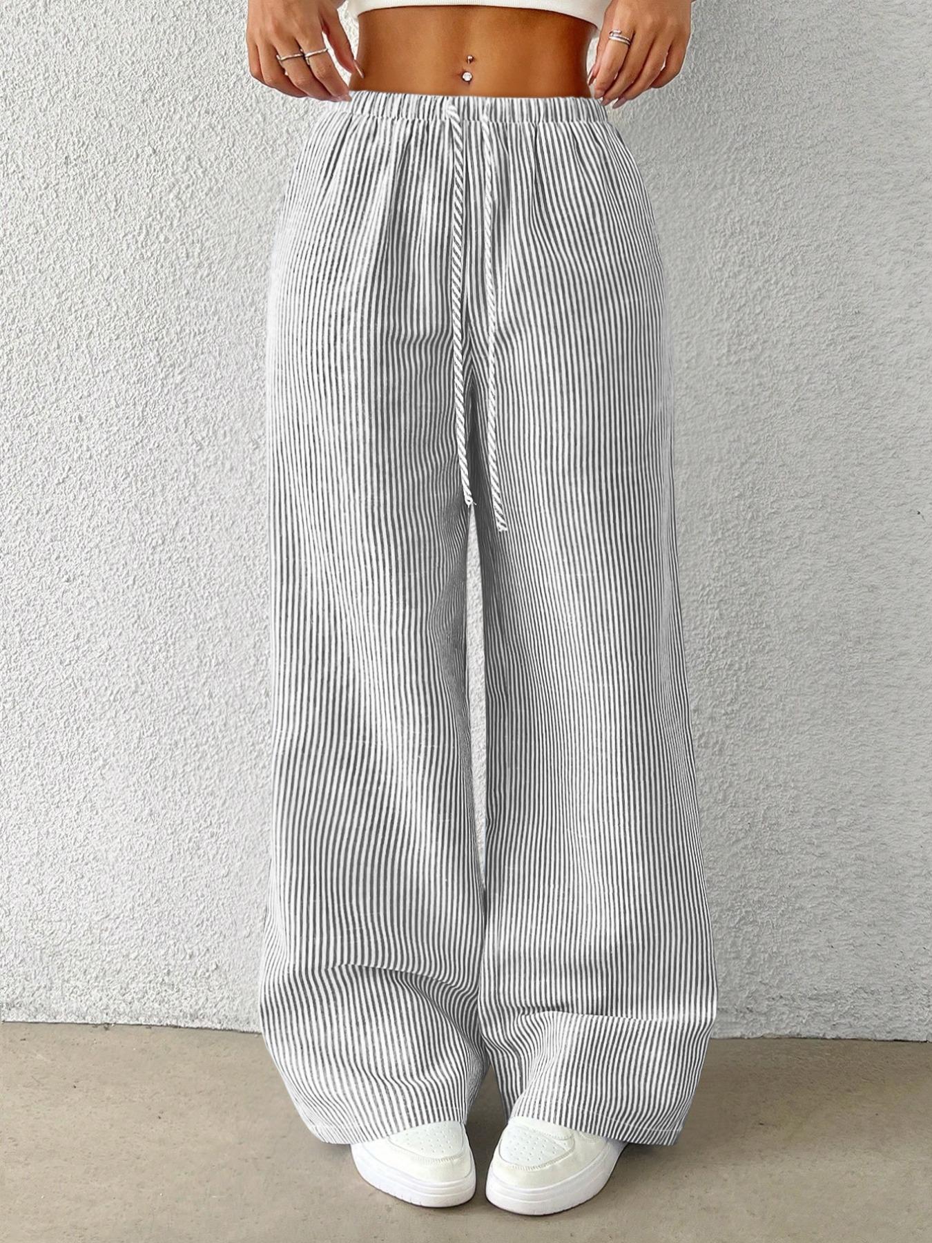 Women's Striped Print Loose Pants, Casual Comfy Wide Leg Trousers for Summer, Women's Bottoms for Daily Wear, Wideleg Womenswear, Lady