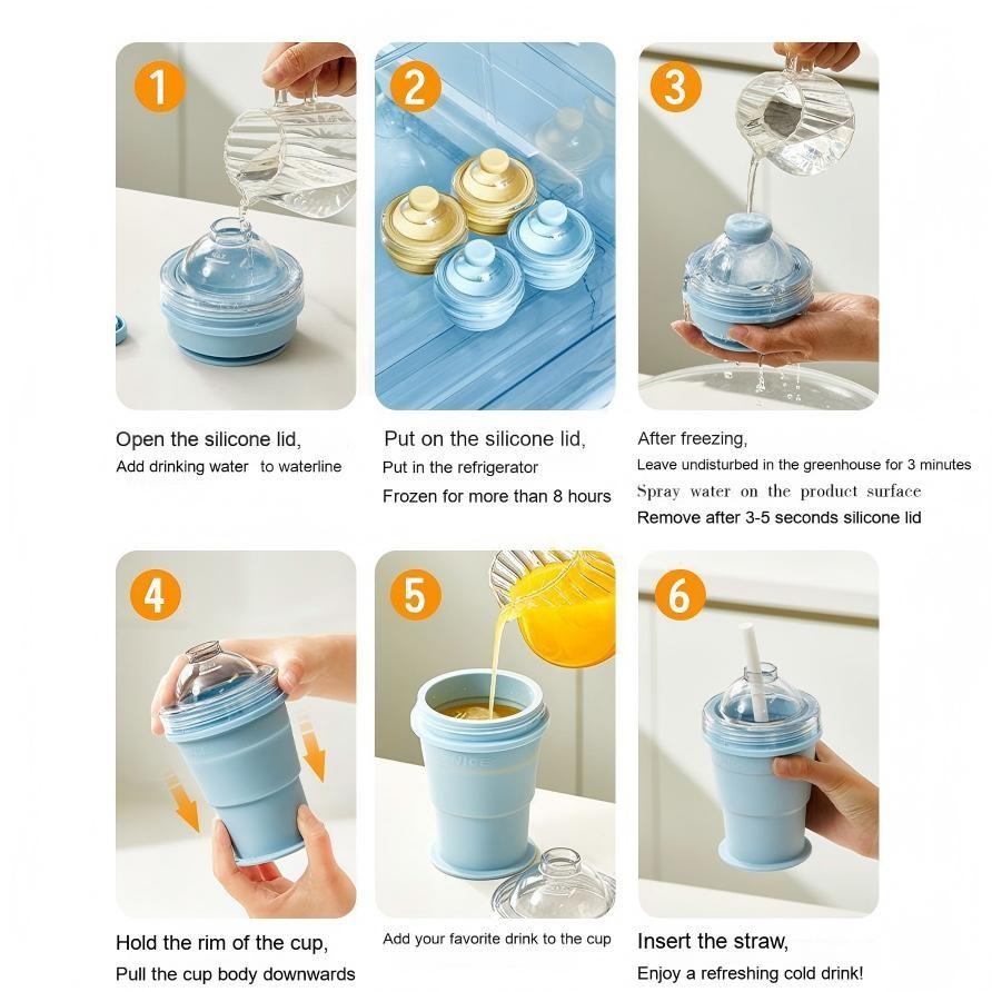 1pc Creative Transparent Silicone Ice Ball Cup - Food Grade Ice Maker, Ice Cube Mold - Summer Portable Foldable Tumbler - Portable Collapsible Water ottle, 2-in-1 Design Ice Mold Cup with Straw