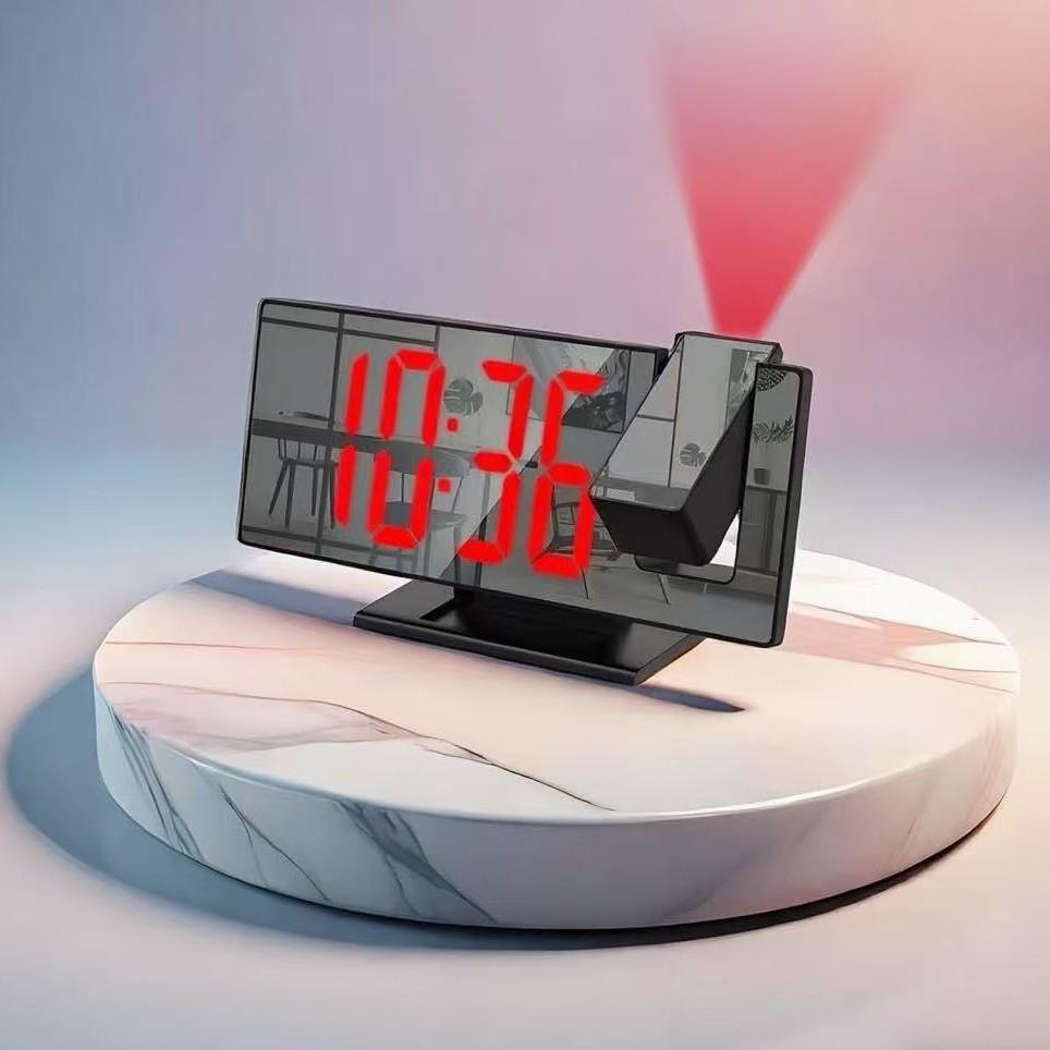 180° arm-extending projection alarm clock, LED projection digital alarm clock with USB interface, tabletop alarm clock, home decoration, suitable for bedrooms, deep sleepers, luminescent, mirror, Multifunctional alarm clock