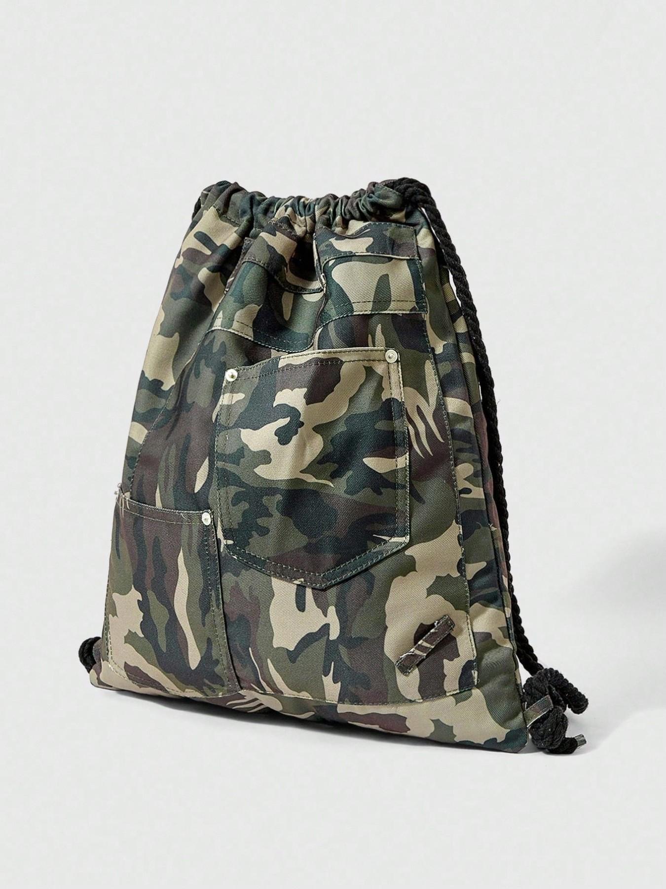 Camouflage Drawstring Backpack, Large Capacity Multi-Pocket Casual Unisex Bag, Suitable for Commuting, Social Events, Shopping