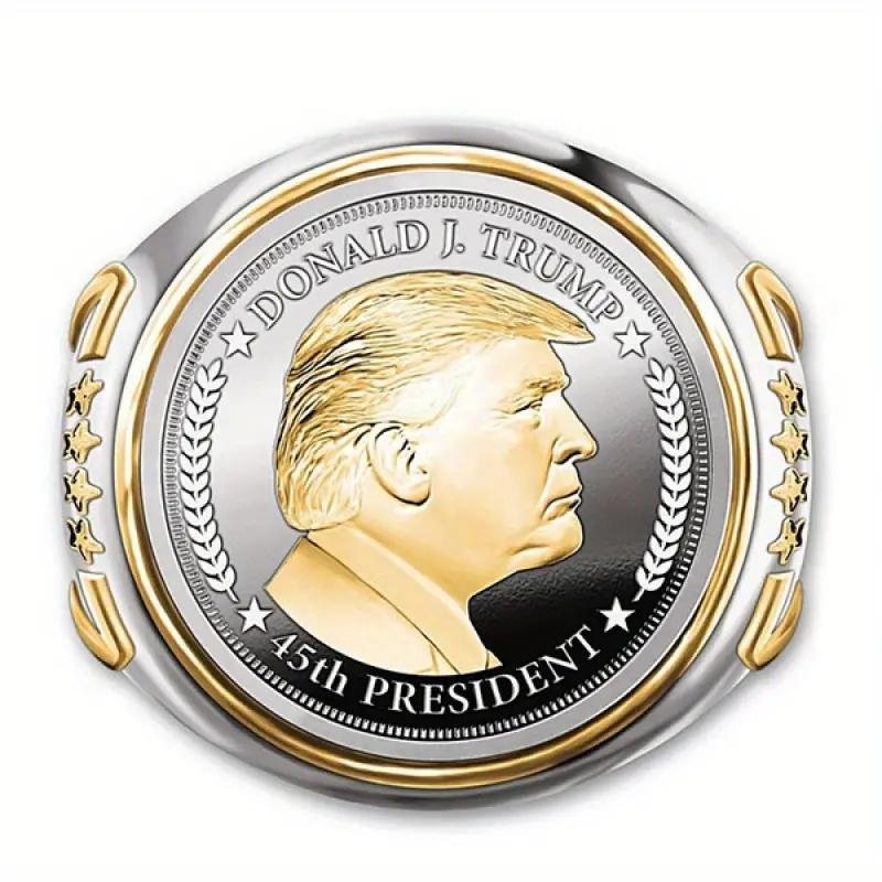 Trump President Ring - Vintage Two-Tone Zinc Alloy Men's Ring Featuring Portrait of US President and Inspiring Quotes engagementrings promise rings wedding ring set nugget ring engagement ring Custom Jewelry