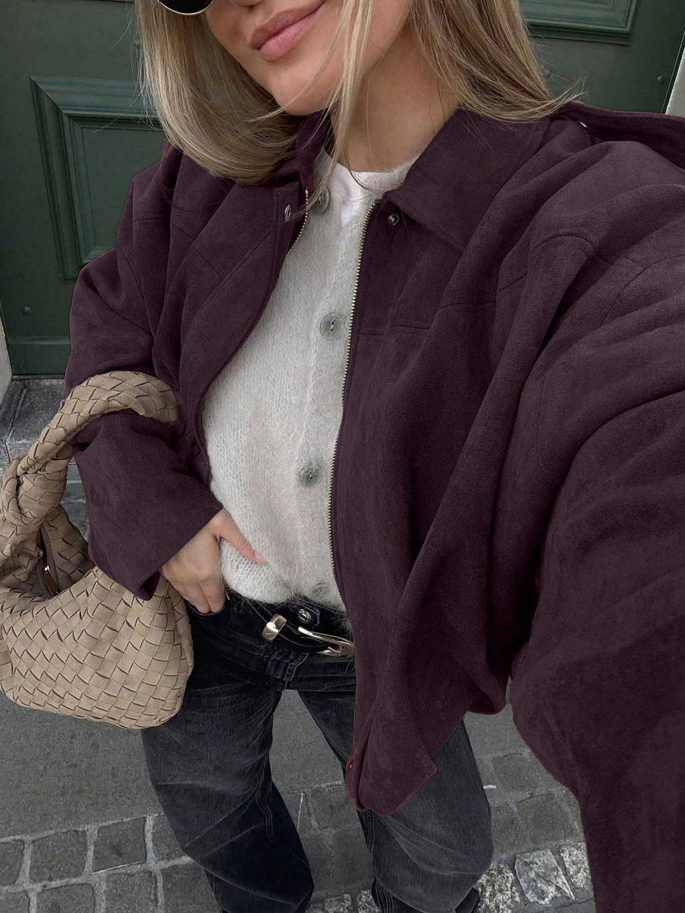 Elegant Solid Color Pilot Jacket for Women, Lightweight Fall Basic Casual Coat, Perfect for Back-To-School and Office, Subtle Luxury Style