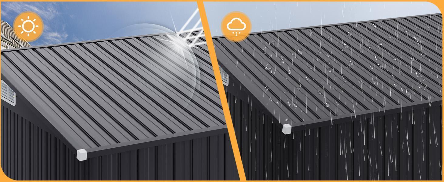 Aoxun 8'x4' Triple Door Shed Outdoor Storage Shed with Three Lockable Door for Easily Accessing Metal Storage Cabinet with Slopping Roof for Tools Bicycles Storage for Garden, Backyards (Black)