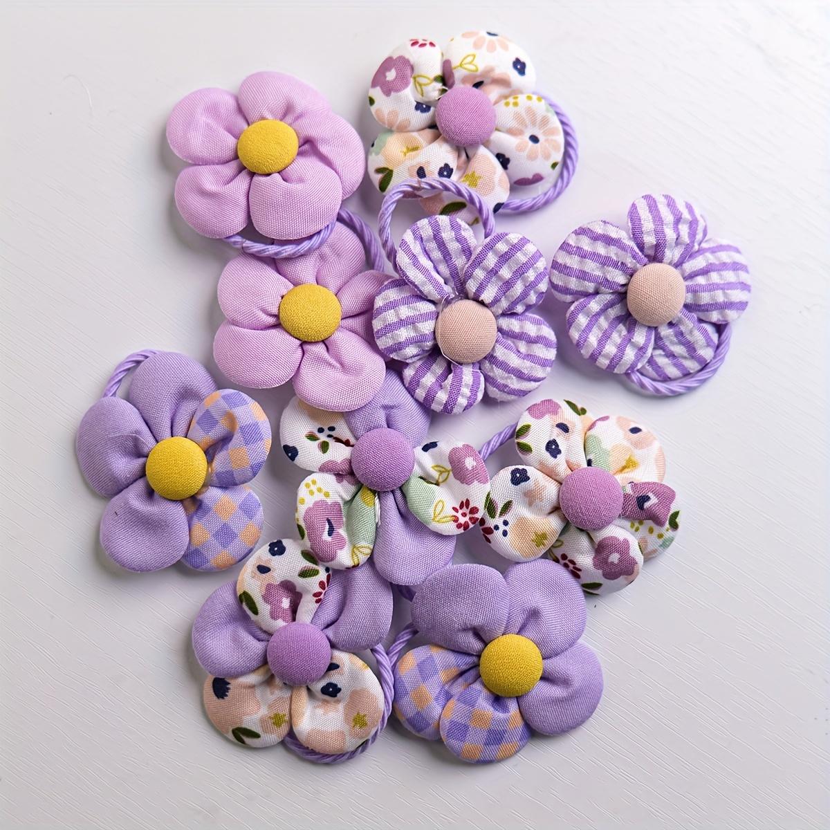 2pcs Cute Floral Dog Hair Ties - Assorted Purple Flower Elastic Bands for Pets, Ideal for Yorkies, Bichons & Maltese