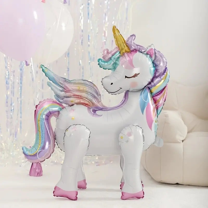 Self-Standing Unicorn Balloon, Perfect for Girl's Birthday Decorations, Rainbow Unicorn Party Supplies, Fun and Festive Atmosphere