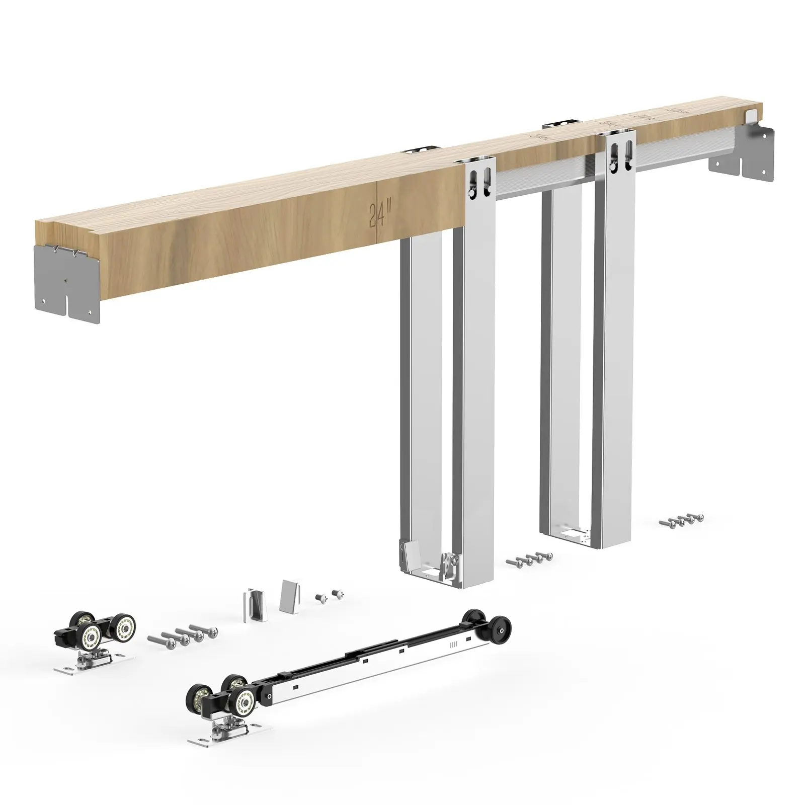VEVOR Pocket Door Frame Kit 28" x 80" Pocket Door Kit with Steel Studs, For Home Doors, Two-Way Soft Close Mechanism, Smooth & Quiet Sliding, Space-Saving Hidden Installation, Adjustable Width