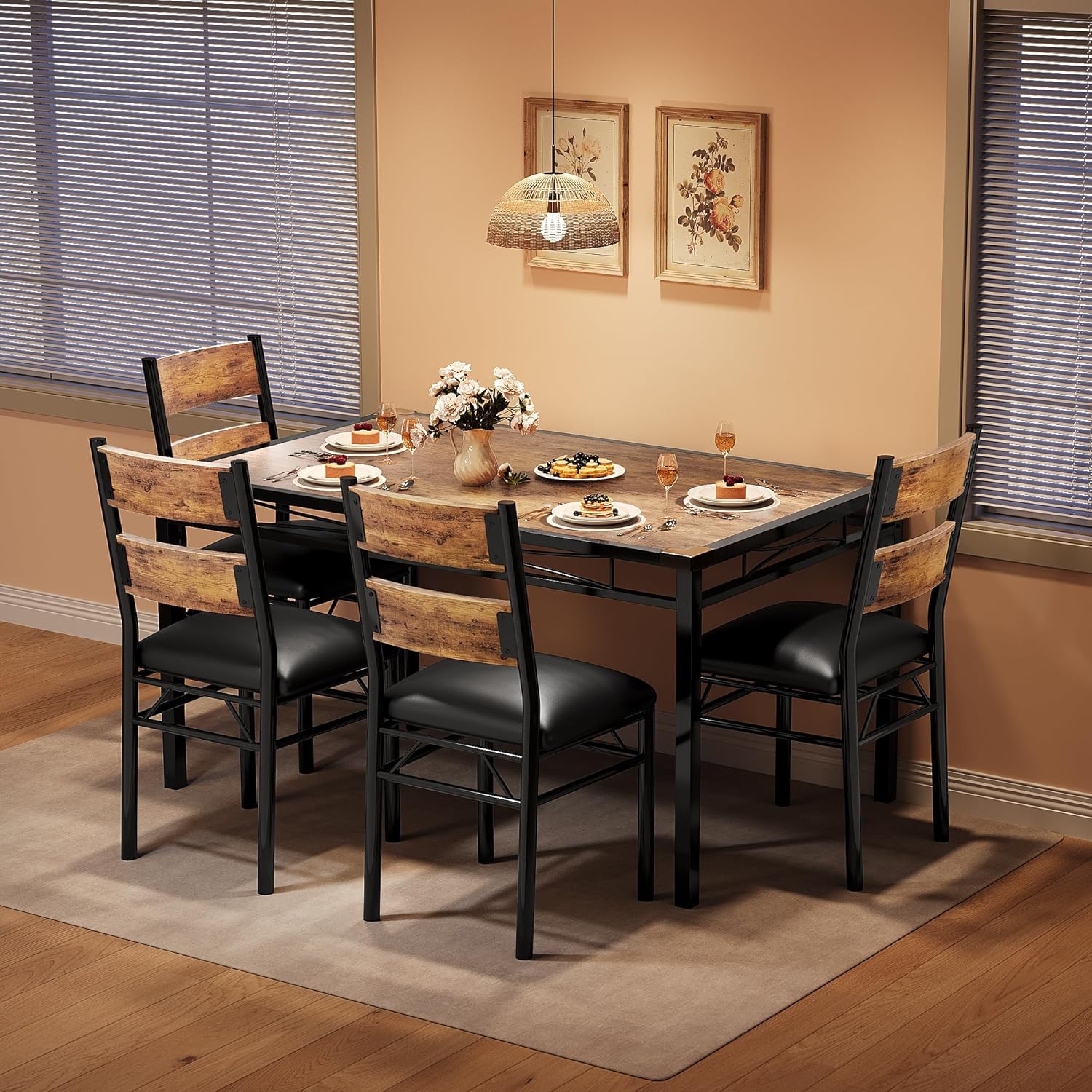 Dining Table Set for 2/4, Dining Table with 2/4 Upholstered Chairs, Bistro Table and Chairs Set of 2/4 with Corner Protector for, Kitchen, Apartment