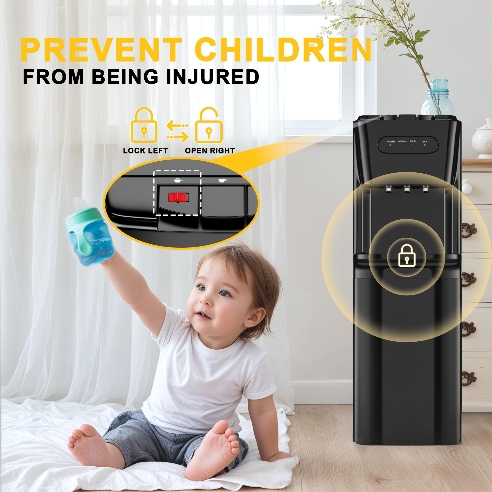 Bottom Loading Water Cooler Dispenser Hot Cold & Cool Water Dispenser for 3 or 5 Gallon Bottles, Empty Bottle Indicator, Child Safety Lock, Ideal for Office, Home, Living Room