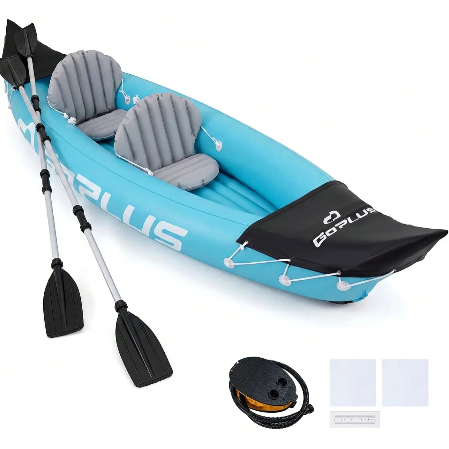 2-Person Heavy Duty Inflatable Kayak, 10.5ft Tandem Travel Kayak for Kayaking & Fishing Trips with Aluminum Paddle, Fin, Seat, Foot Pump, Adult-Stable Design for Lakes & Rivers