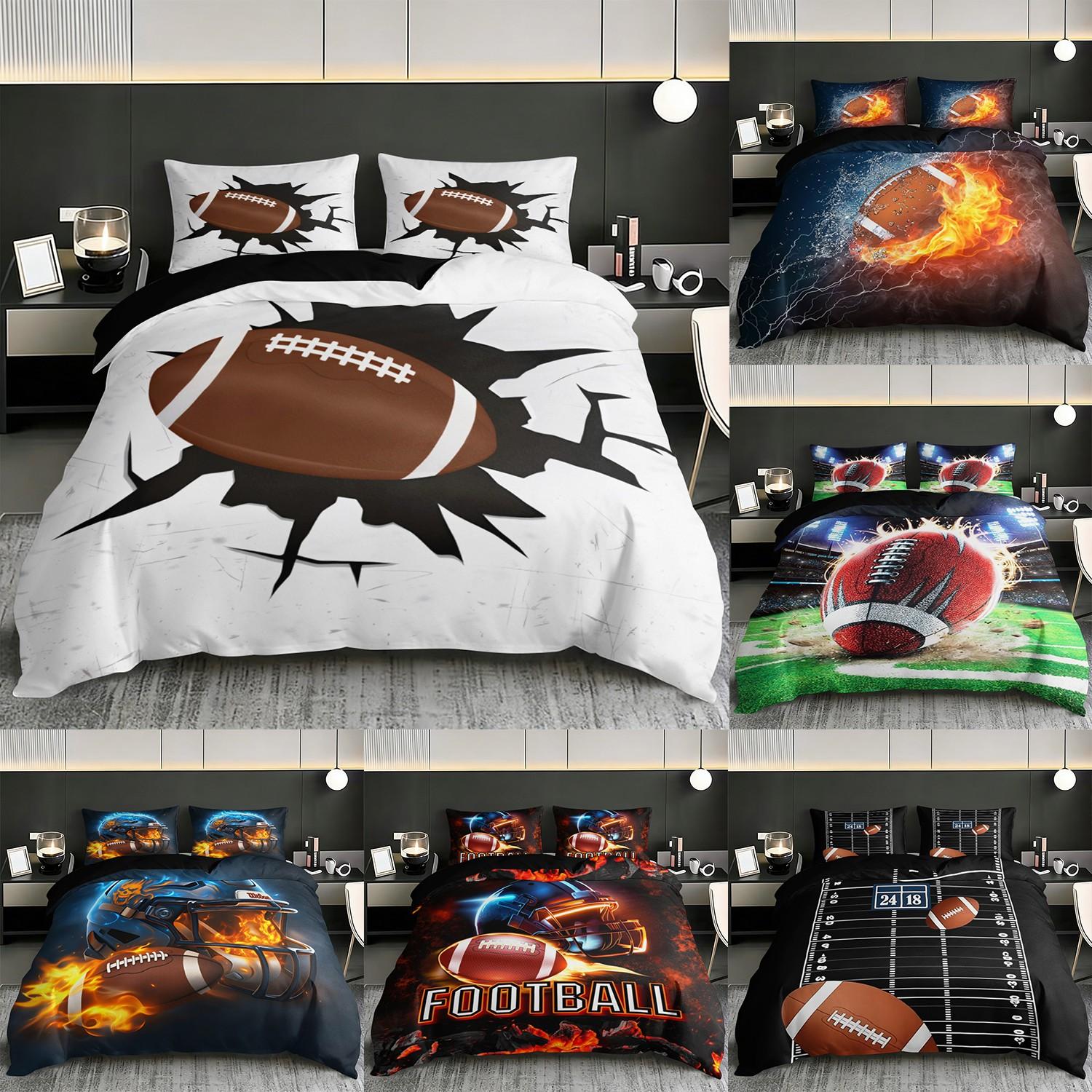 3-piece rugby patterned printed Decorative Duvet Cover - soft and comfortable, suitable for bedroom, guest room, and dormitory decoration bedding. 3-piece set (1 duvet cover+2 pillowcases without core)