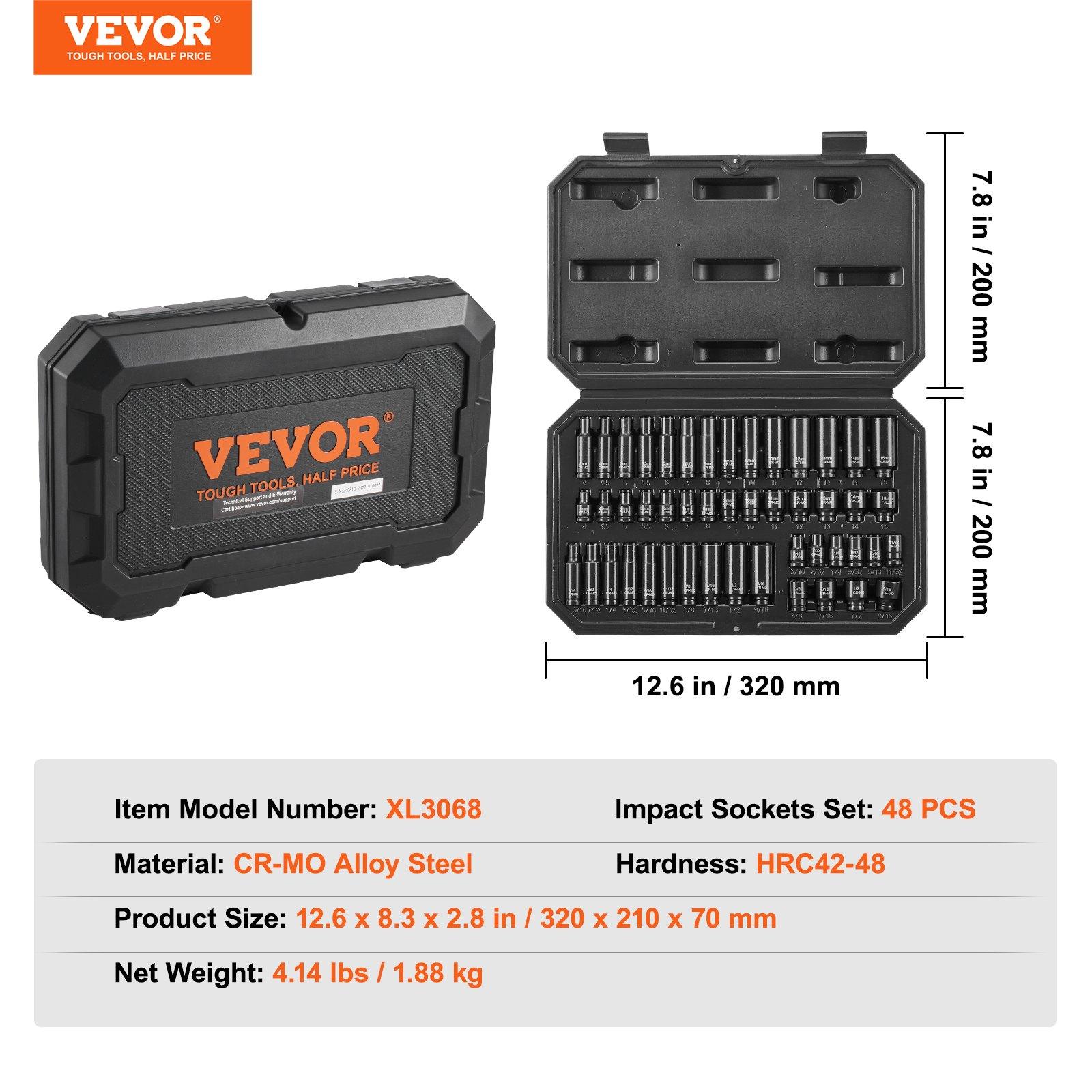 VEVOR Drive Impact Socket Set 1/4" - 14 Piece Deep Socket Set Metric 4-15mm - 6 Point Cr-Mo Alloy Steel for Auto Repair - Easy-to-Read Size Markings - Rugged Construction - Socket Organizer VEVOR Drive Impact Socket Set 1/4" - 14 Piece Deep Socket Set Metric 4-15mm - 6 Point Cr-Mo Alloy Steel for Auto Repair - Easy-to-Read Size Markings - Rugged Construction - Socket Organizer