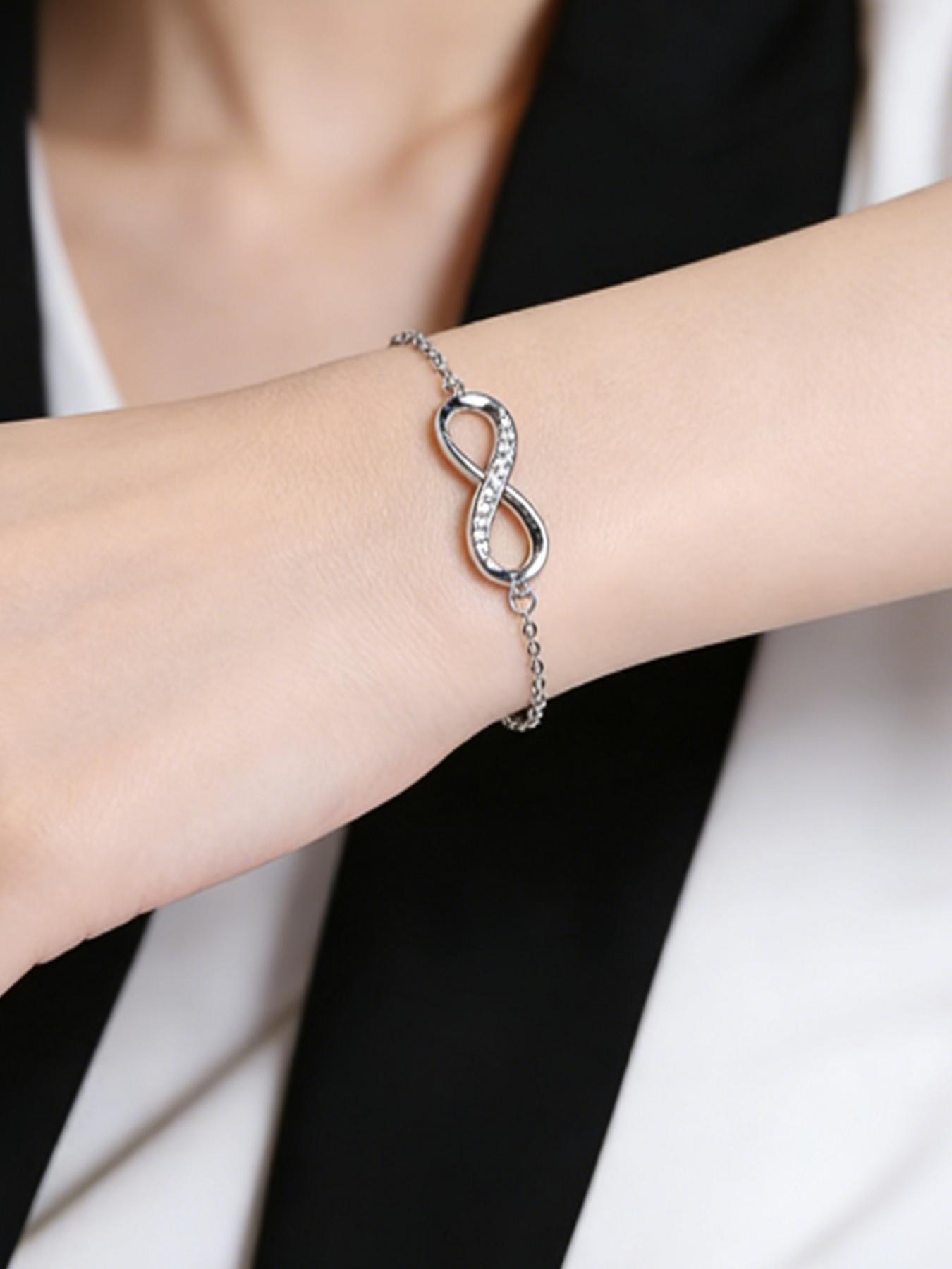 Women's Geometric Infinity Ring 8-Character Hand Chain, Elegant Adjustable Crystal Jewelry, All Seasons Fashion Accessory